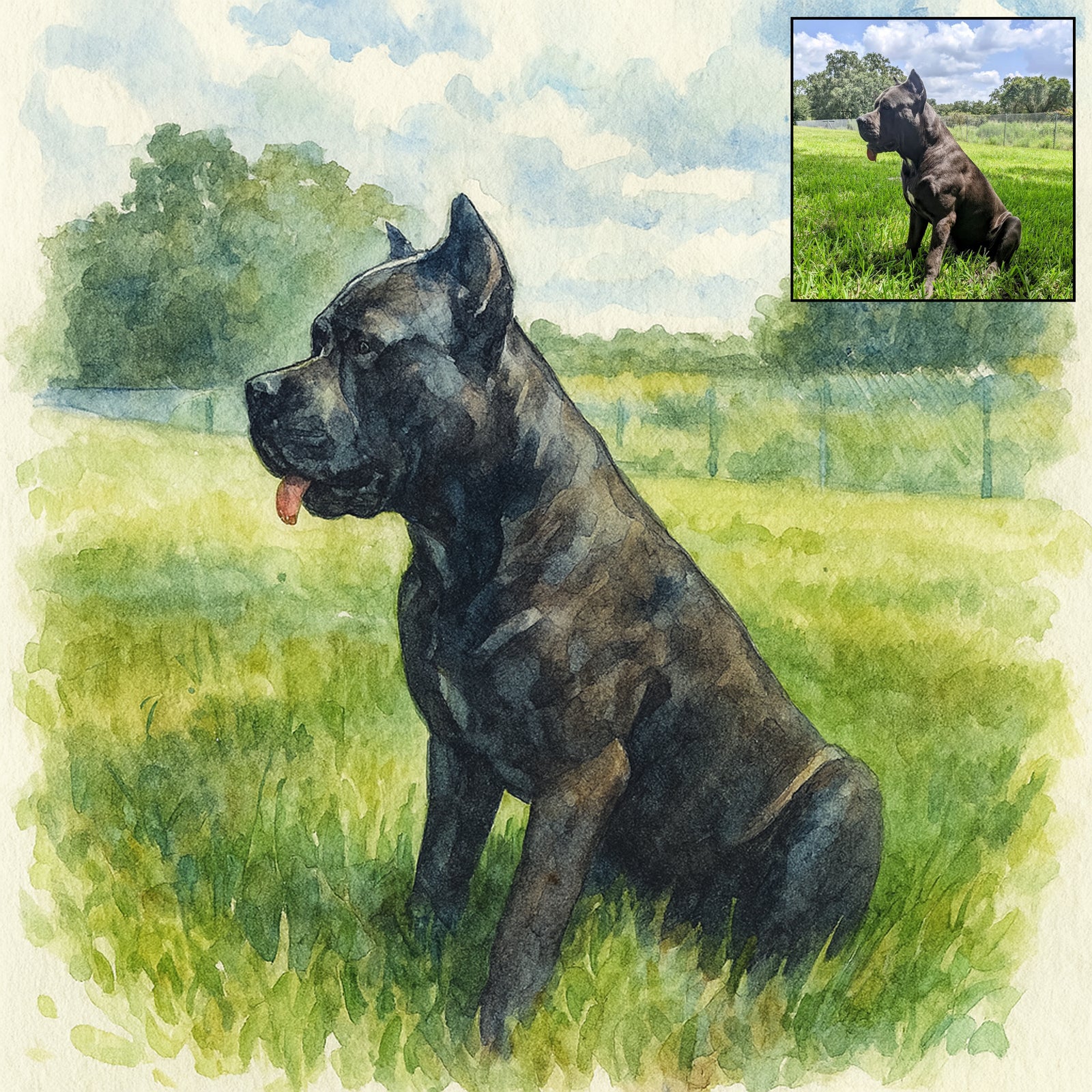 Custom Watercolor Dog Portrait – Personalized Art from Your Photo