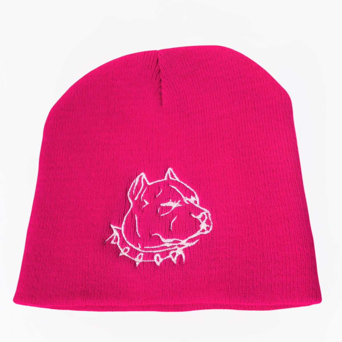 Pit Bull Beanie – Hot Pink w/ White Embroidered Pit Bull Head