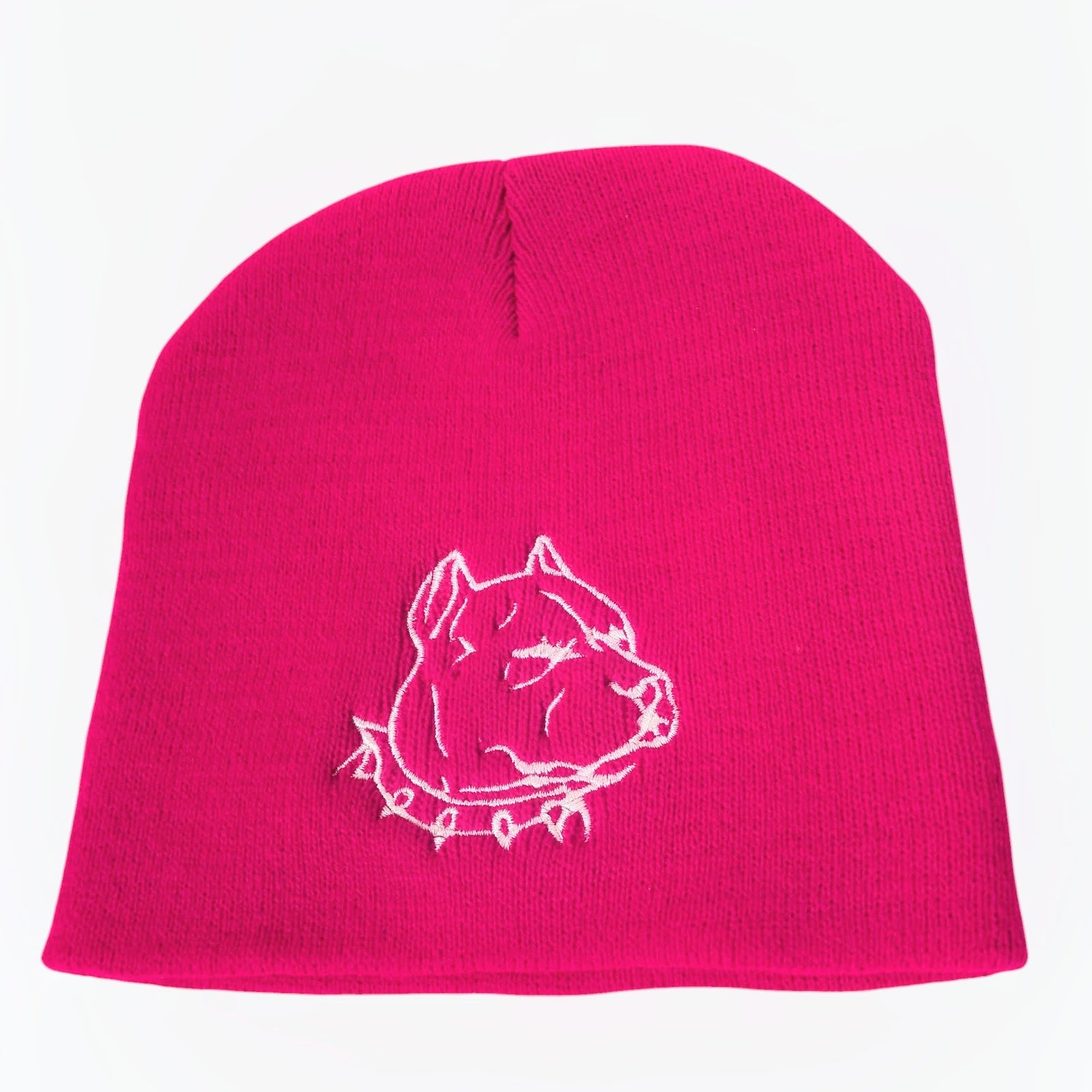 Pit Bull Beanie – Hot Pink w/ White Embroidered Pit Bull Head