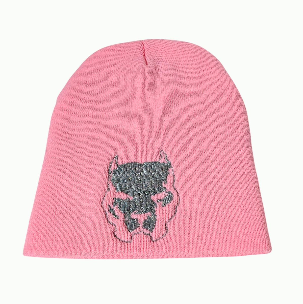 Pit Bull Bully Head Beanie – Light Pink w/ Silver Metallic Embroidery