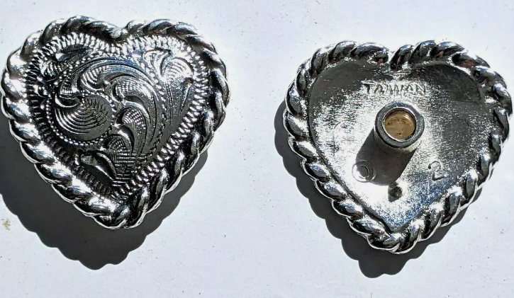 Concho - Silver Heart Rope Border Screwback Conchos (4 pack)