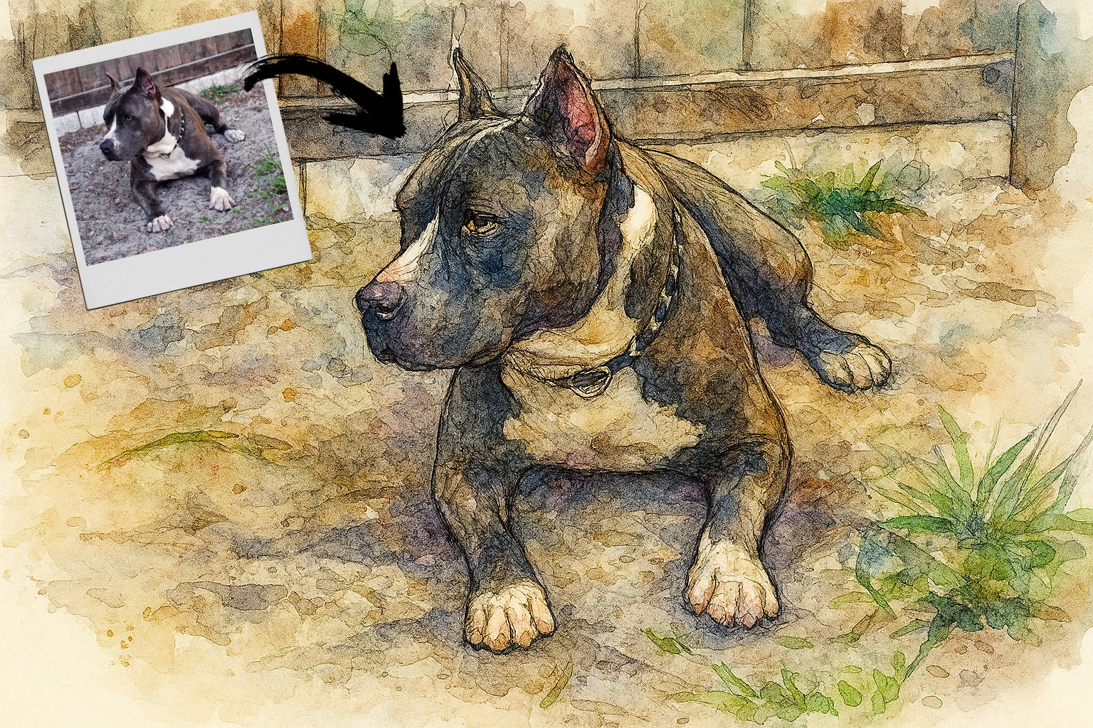 Custom Watercolor & Ink Pet Portrait – Hand-Rendered Digital Art of Your Dog