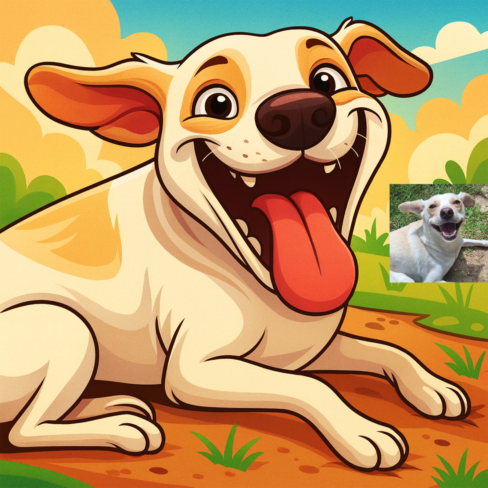 Custom Funny Dog Cartoon Caricature – Digital Pet Portrait with Bold Colors & Humor