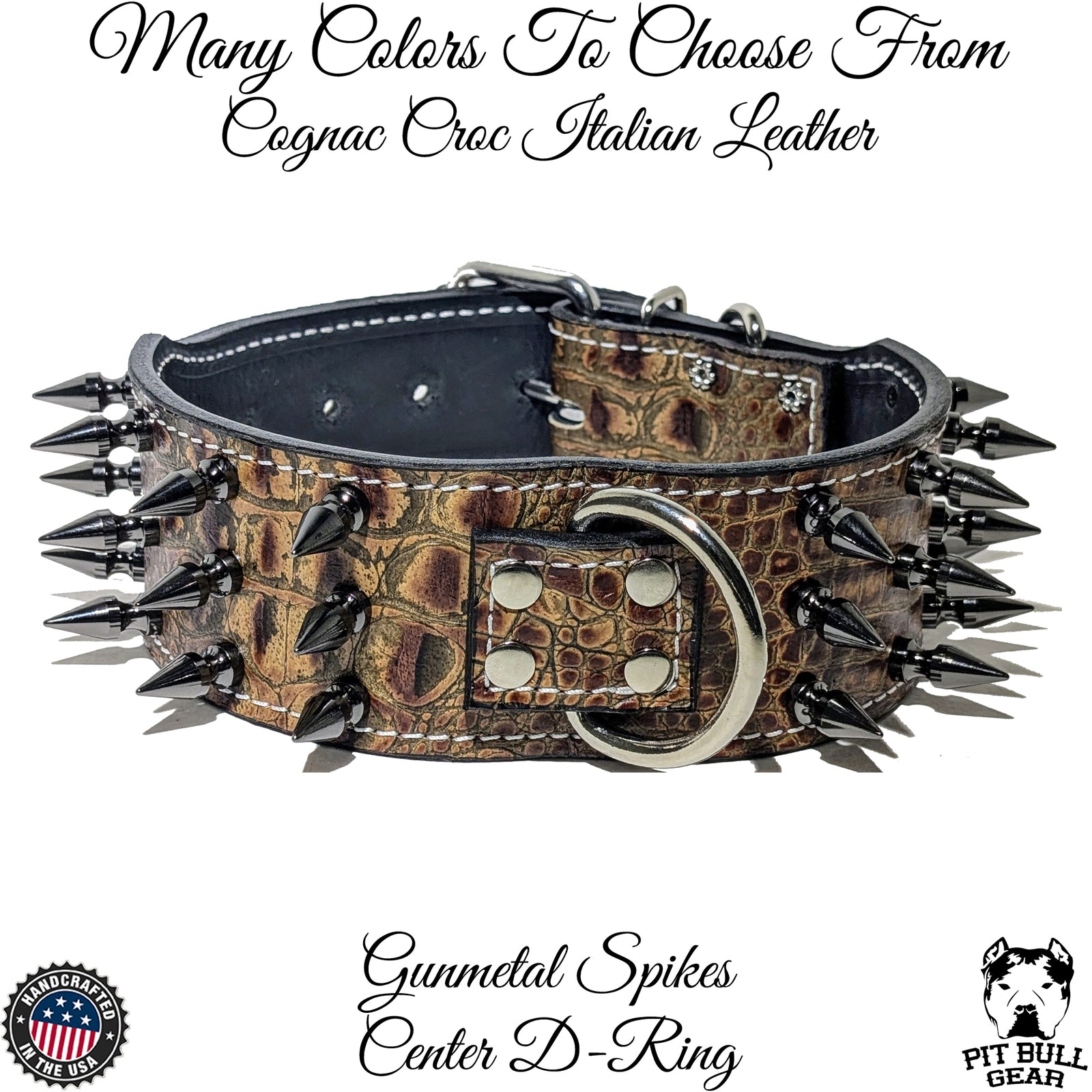 J17 - Collar de cuero con pinchos para perros de 2,5" de ancho