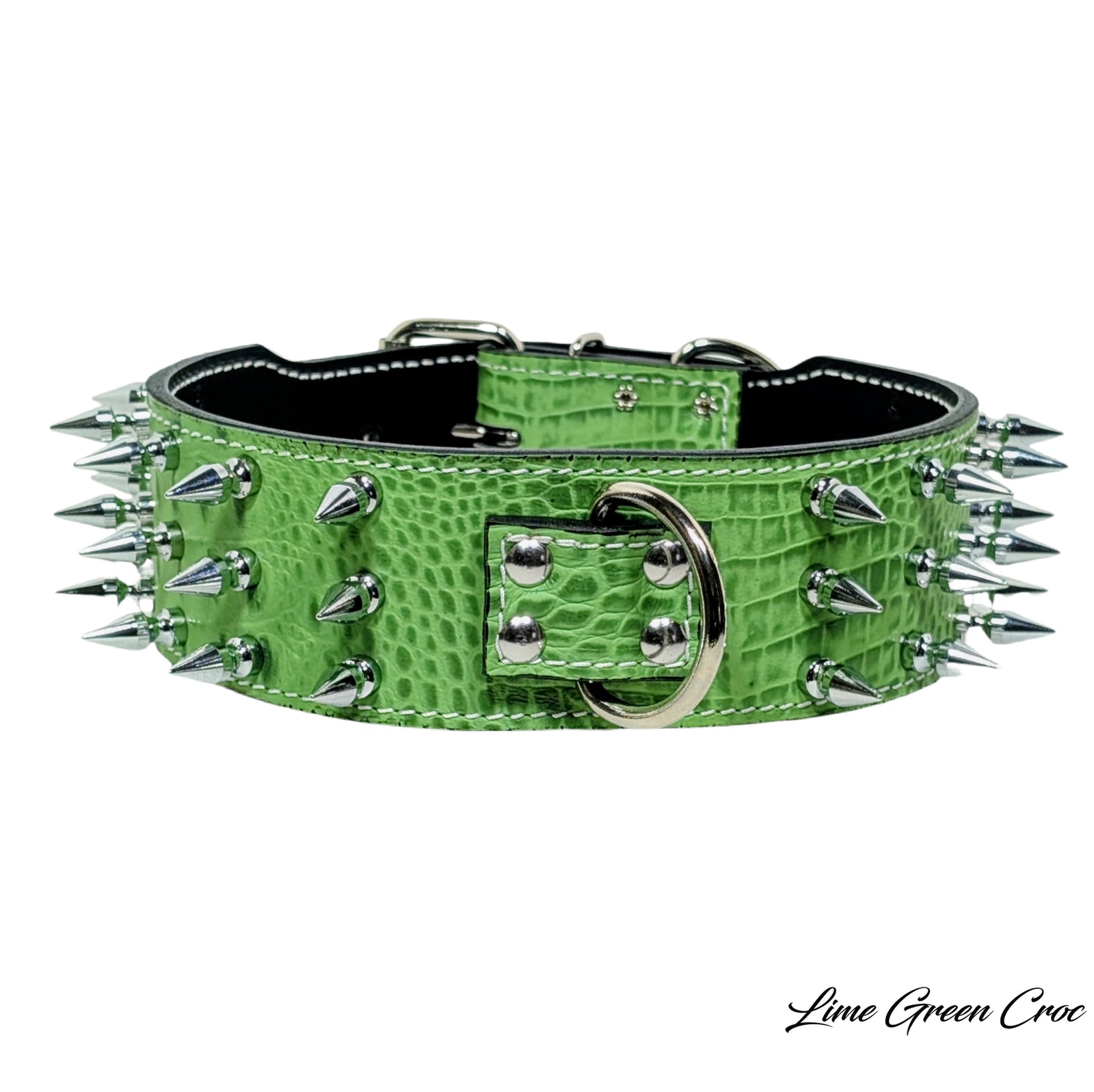 J17 - Custom 2.5" Wide Personalized Italian Leather Dog Collar with 3 Rows of 1" Tree Spikes
