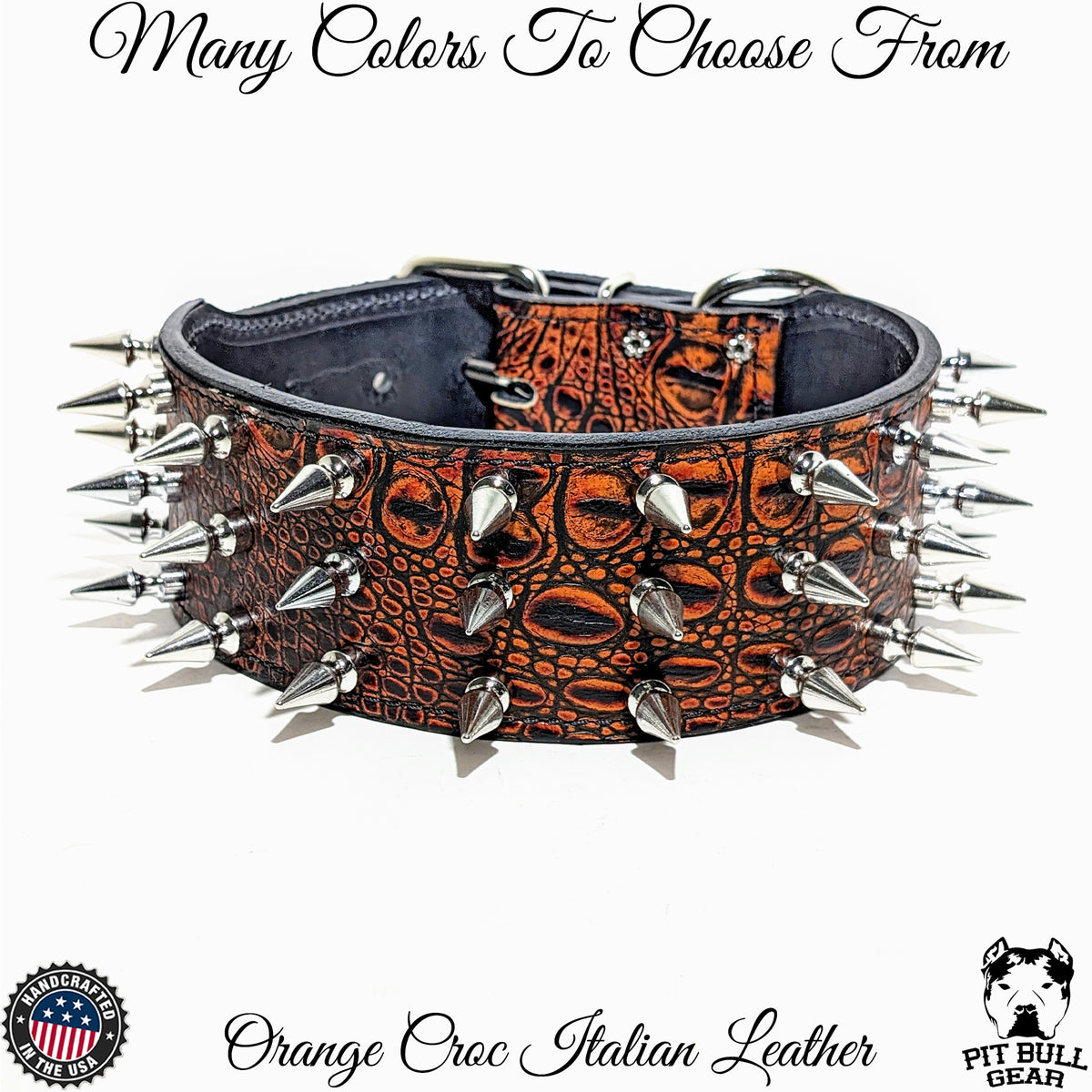 J17 - Collar de cuero con pinchos para perros de 2,5" de ancho