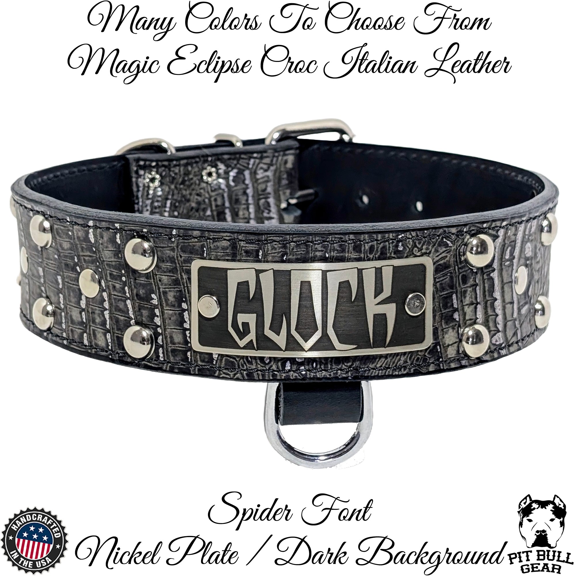 N12 - 2" Wide Leather Studded Dog Collar with Name Plate