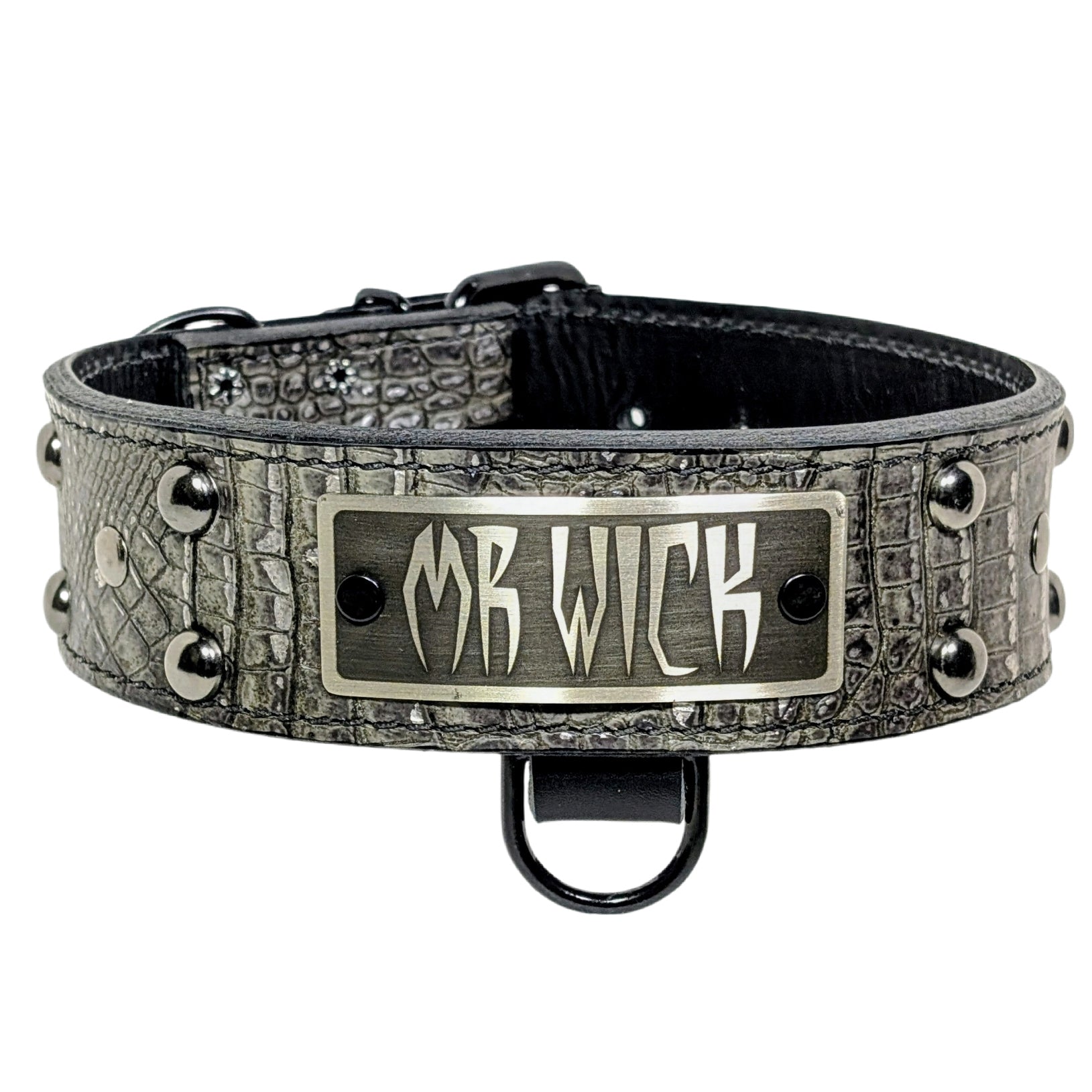 N12 - 2" Wide Personalized Leather Studded Dog Collar