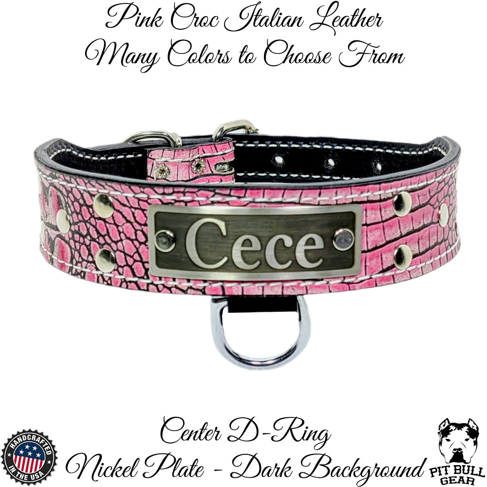 TV16 - 1.5" Wide Personalized Tapered Leather Dog Collar with Rivet Studs