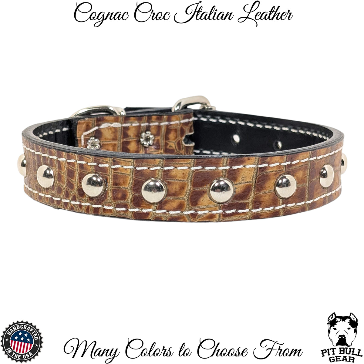 U11 - Collar para perros de cuero con tachuelas de 1&quot;