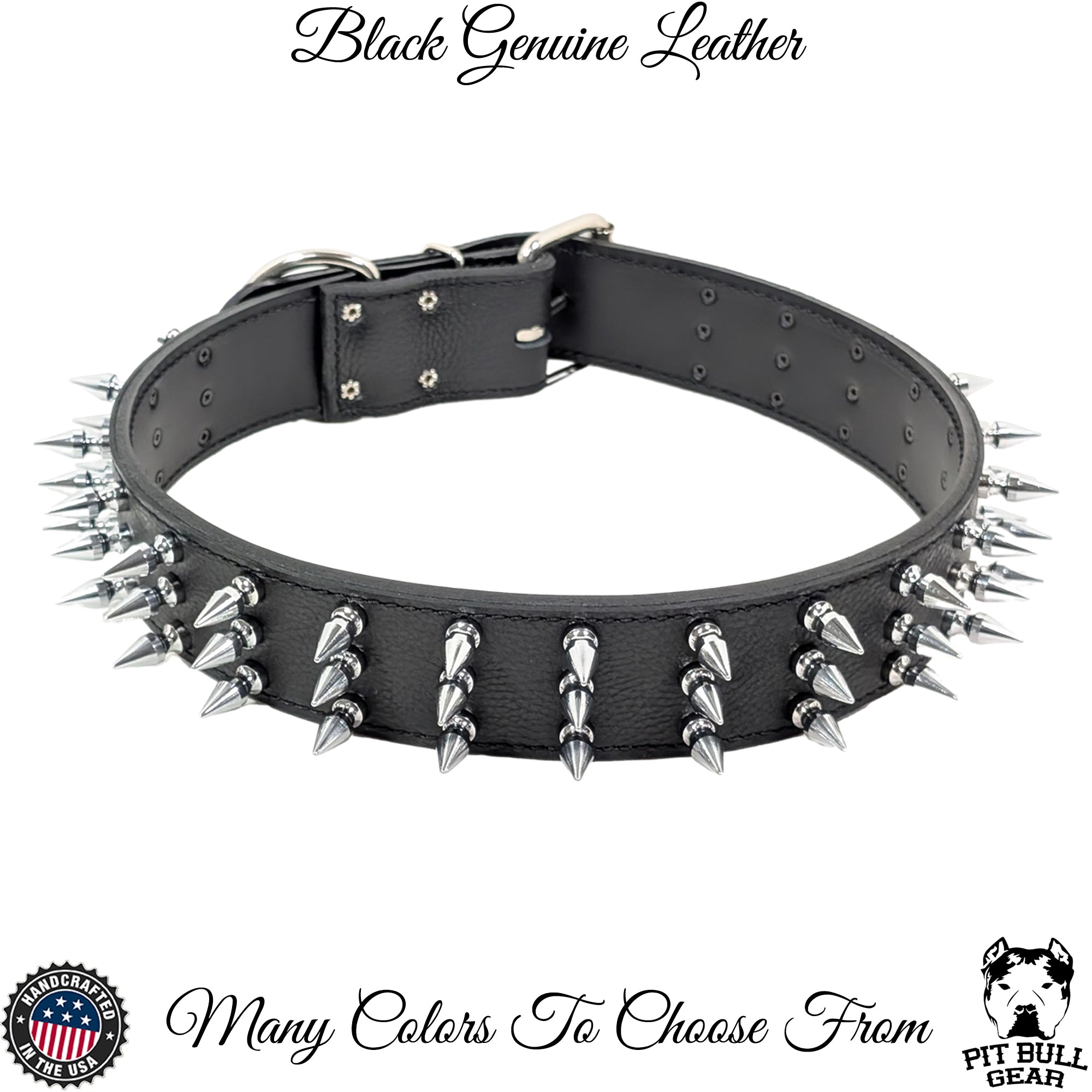 W18 - 2" Wide Spiked Leather Dog Collar