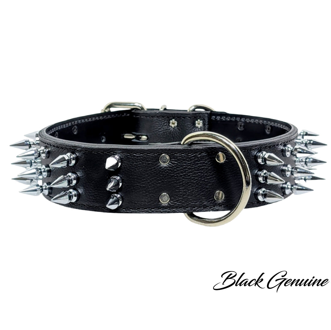 W18 - 2" Wide Spiked Leather Dog Collar