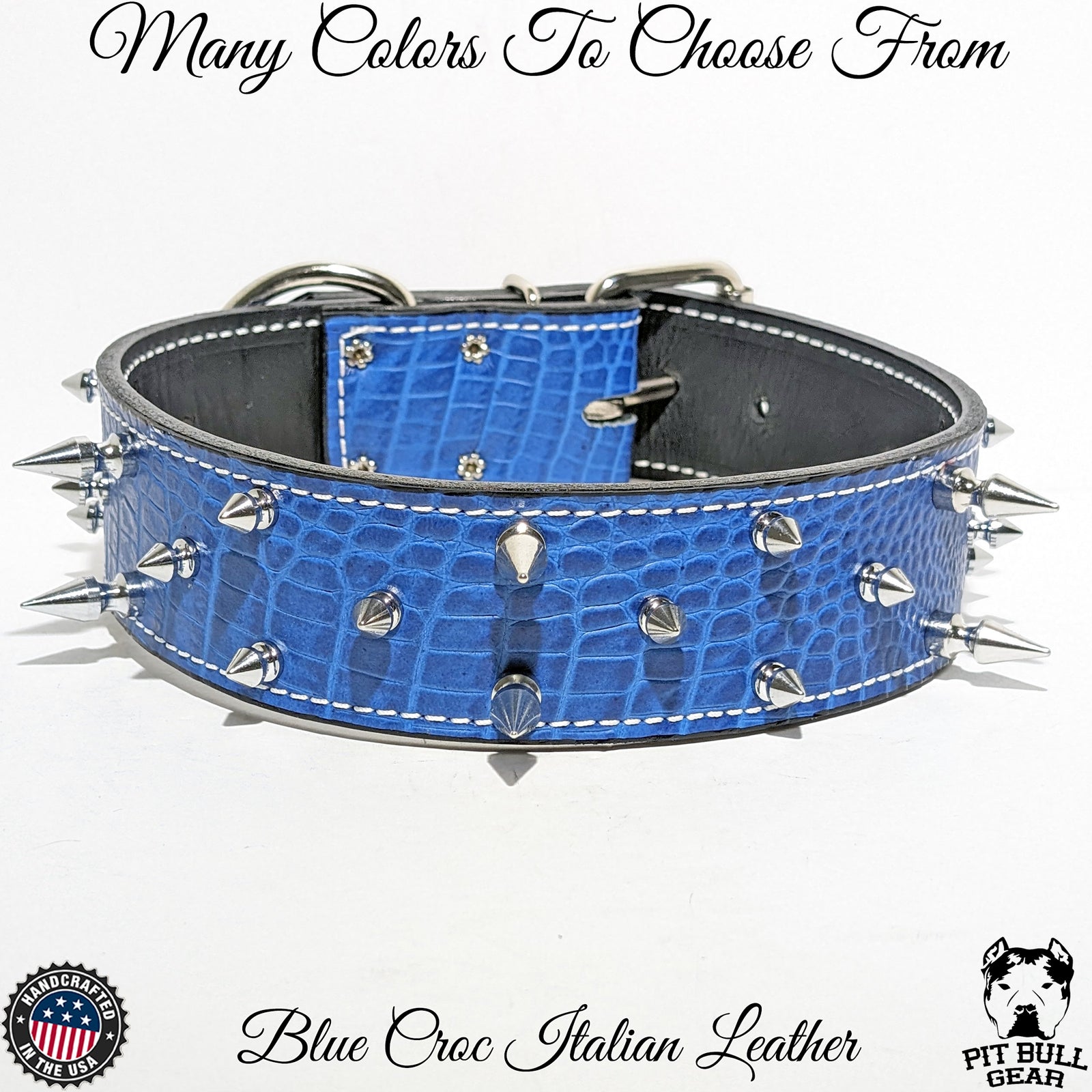 W7 - Coleira de cachorro de couro pontiagudo de 2"