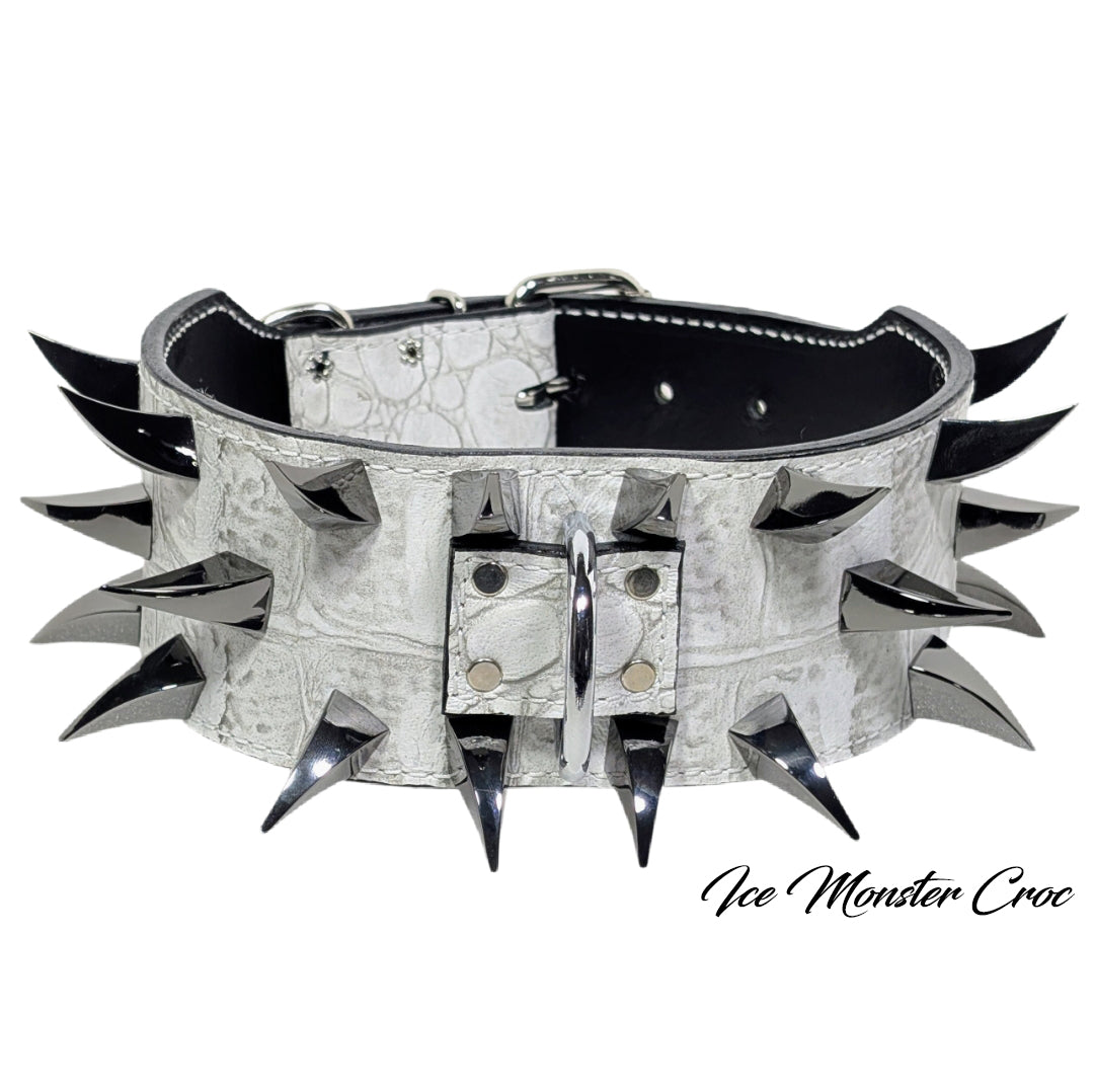 X24 - 3" Wide Leather Dog Collar with Dragon Claw Spikes