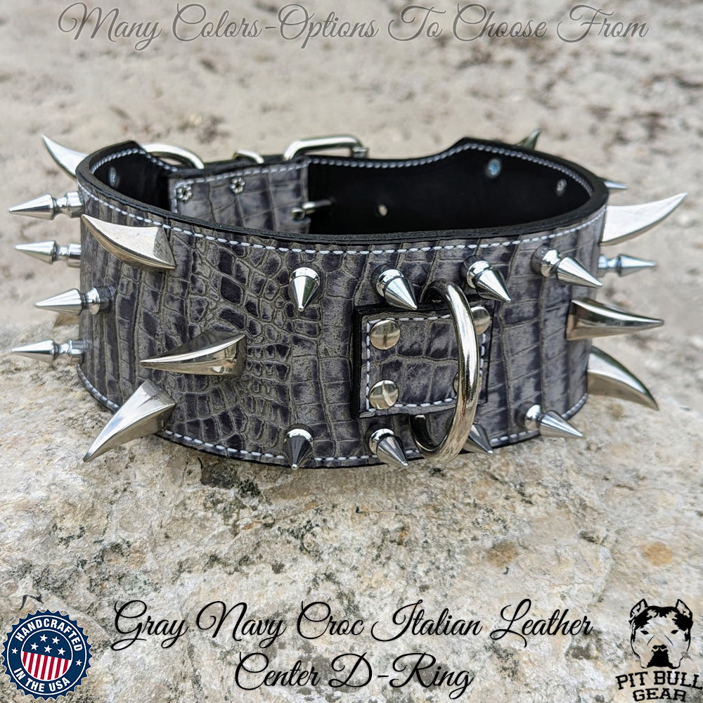 XC30 - 3" Wide Spiked Leather Dog Collar