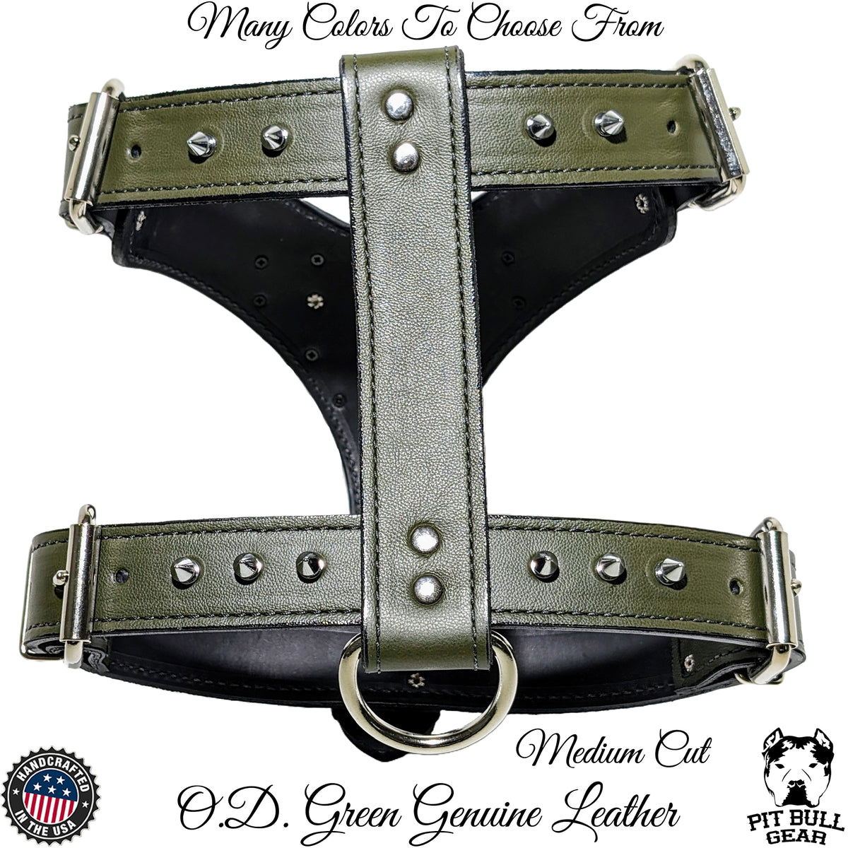 YN62 - Arnês para cães de couro pontiagudo com placa de identificação