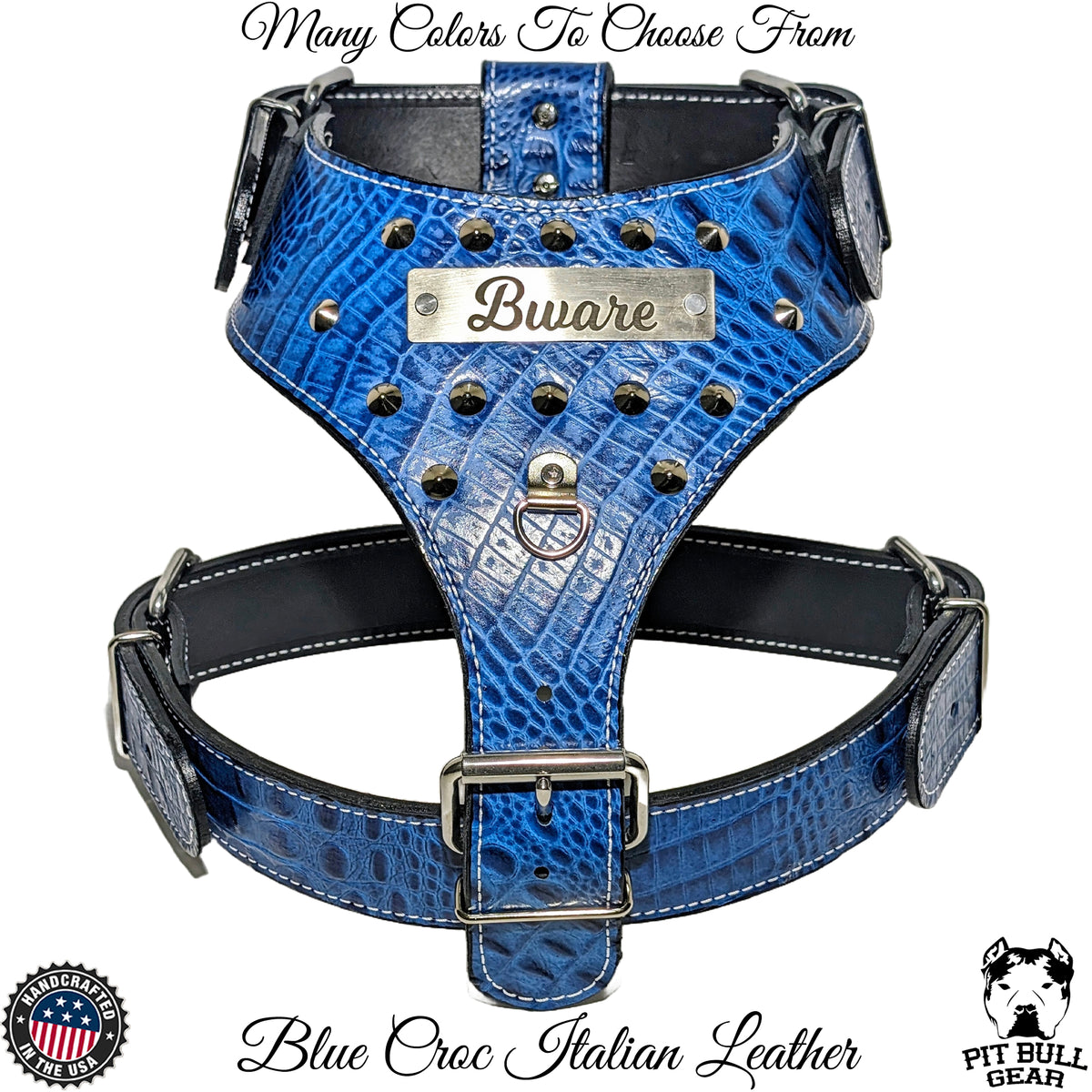 NH10 - Custom Made Italian Leather Personalized Harness with Cone Studs