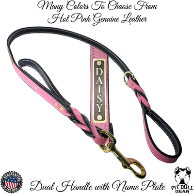 DHN1 - Dual Handle Personalized Leather Leash