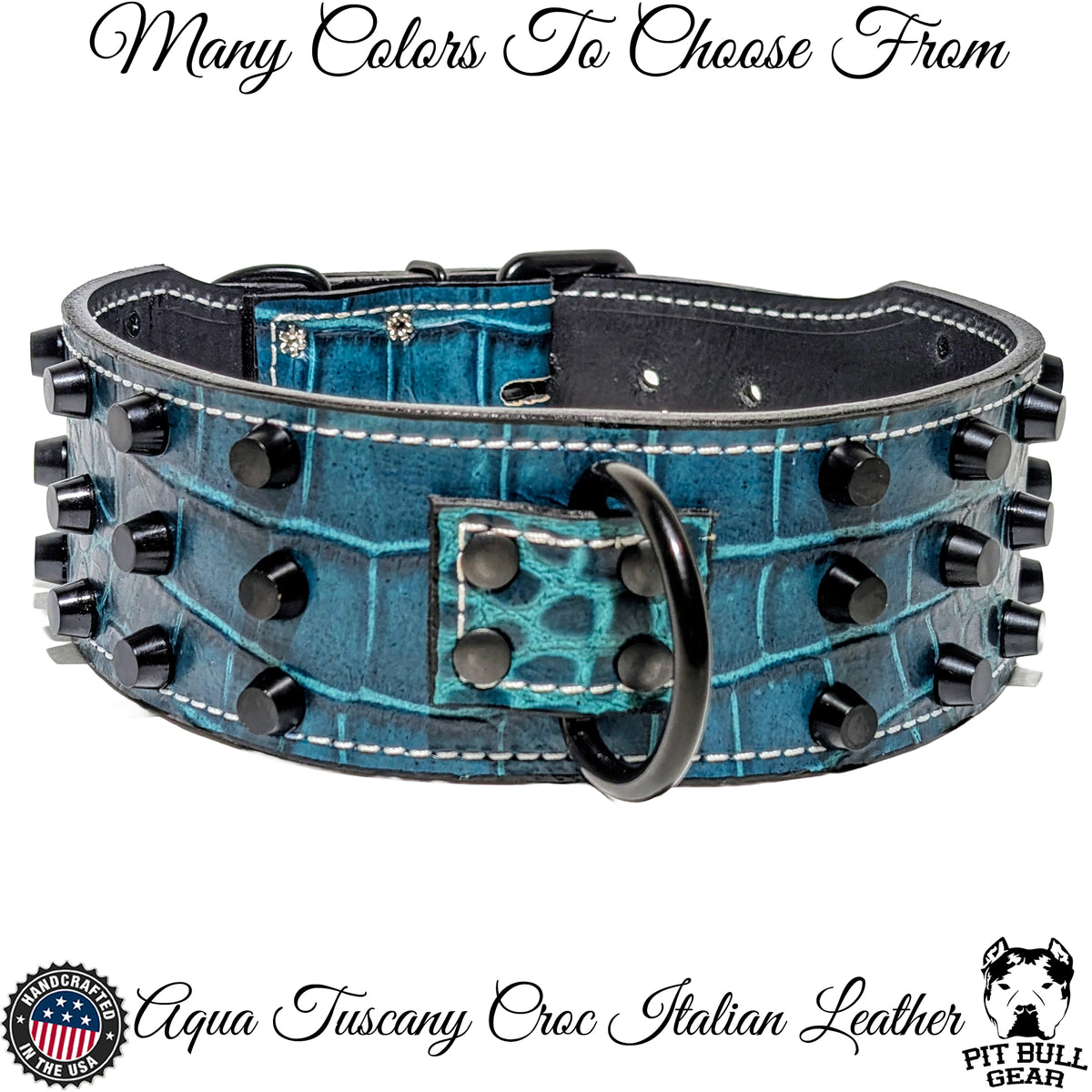 J14 - Collar para perros de cuero tachonado con forma de cubo de 2,5" de ancho