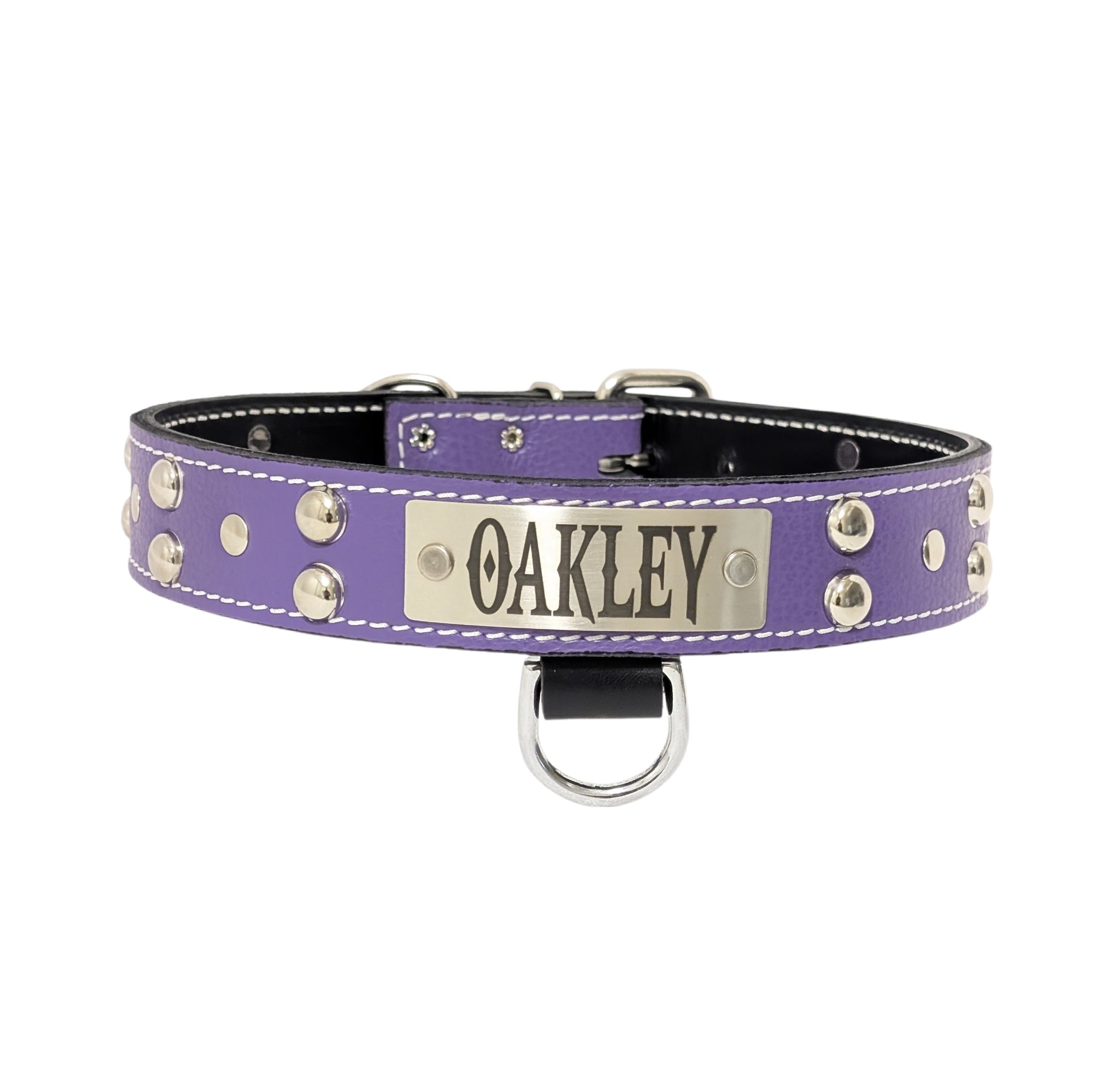 N10 - 1.5" Wide Leather Dog Collar Personalized Name Plate Studded
