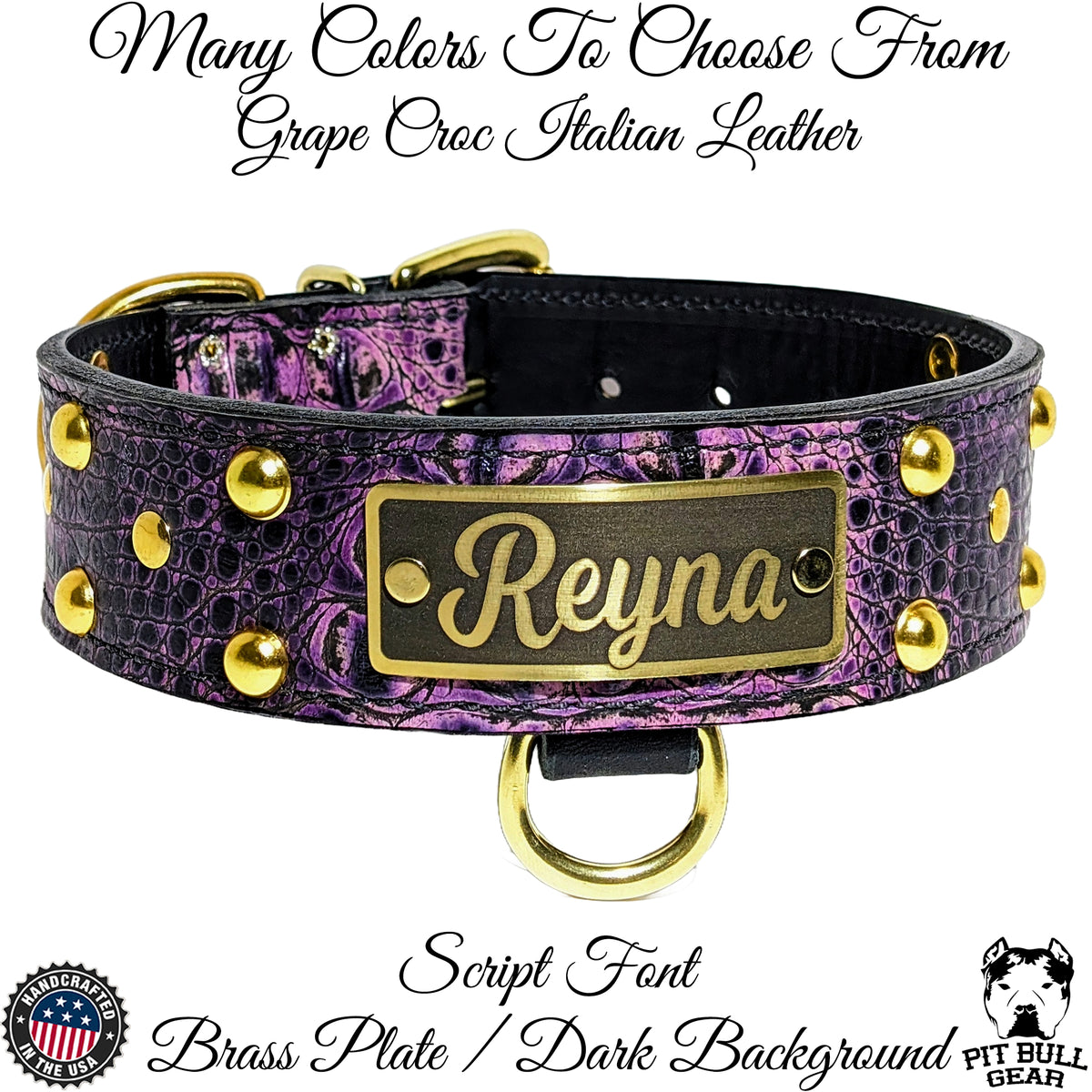 N12 - 2" Wide Personalized Leather Studded Dog Collar