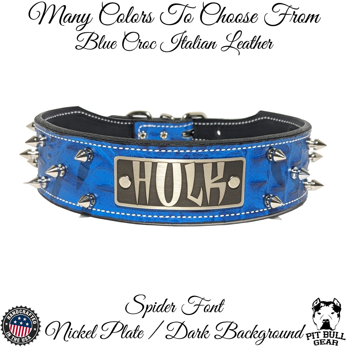 N6 - 2" Wide Personalized Tapered Leather Dog Collar with Spikes