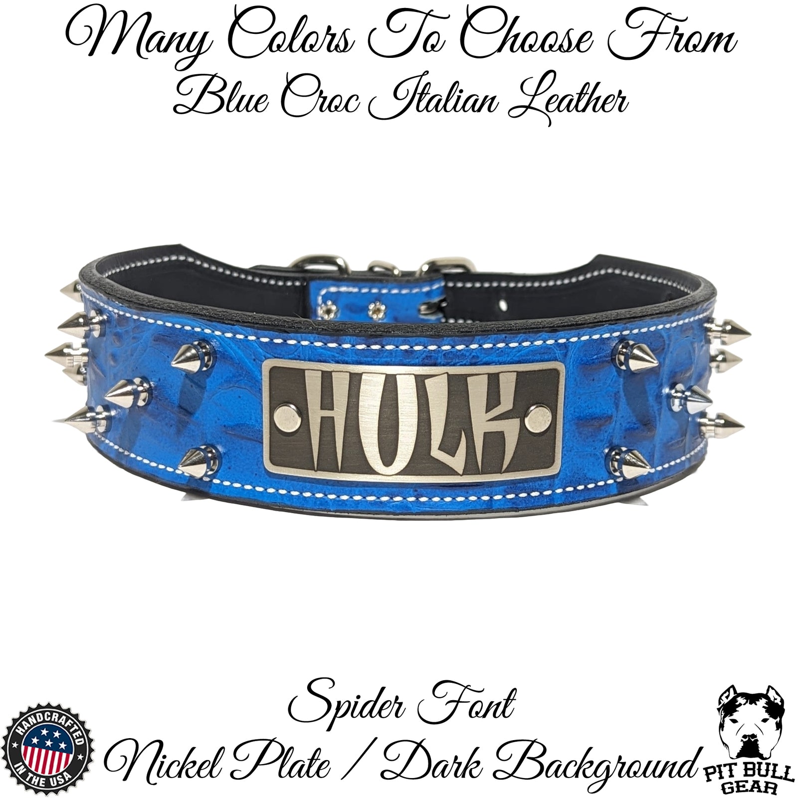 N6 - 2" Wide Personalized Tapered Leather Dog Collar with Spikes