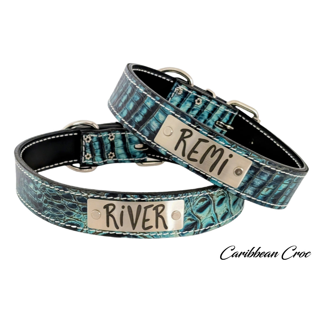 N7 - Coleira de cachorro de couro personalizada de 1 1/2"