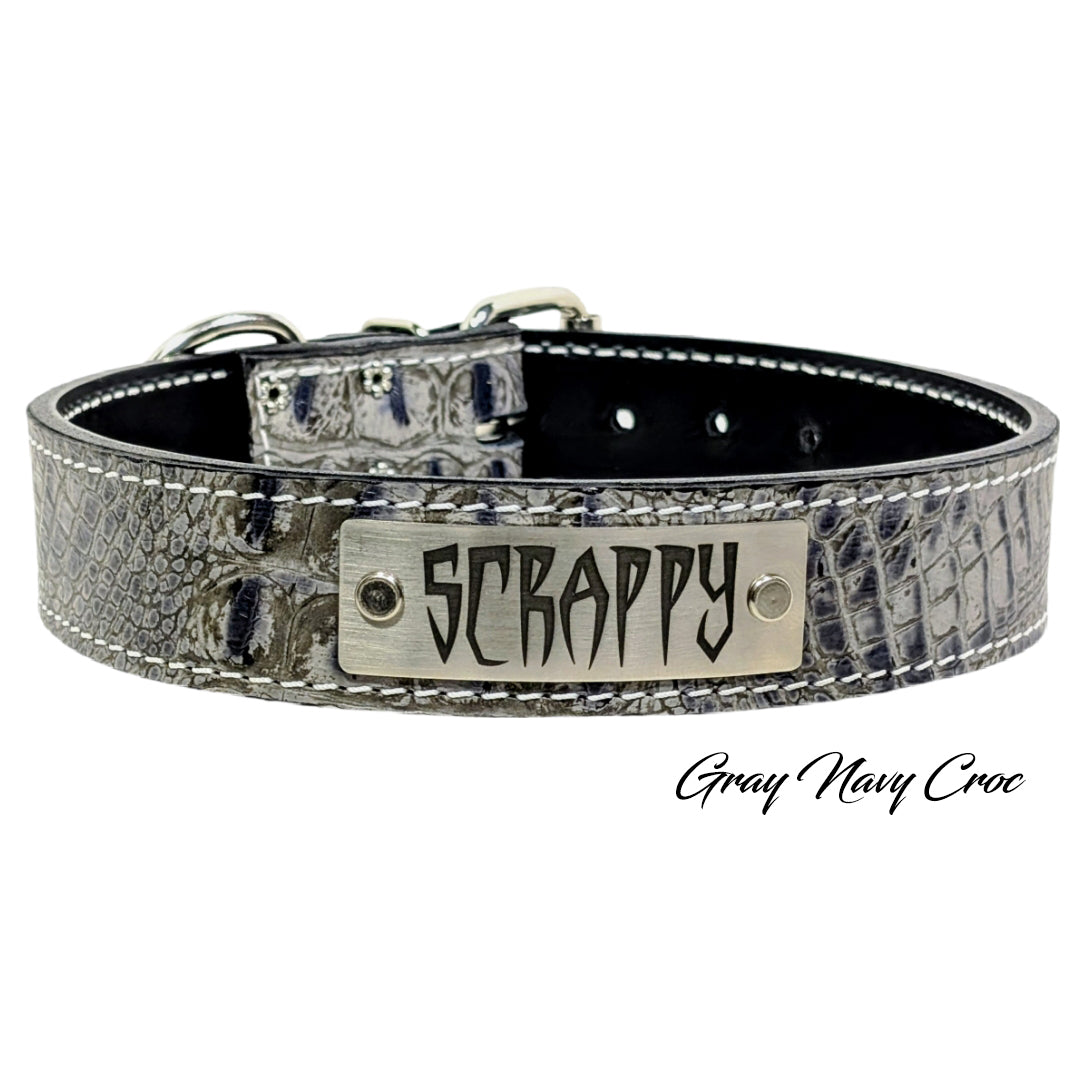 N7 - 1.5" Wide Leather Dog Collar Personalized Name Plate