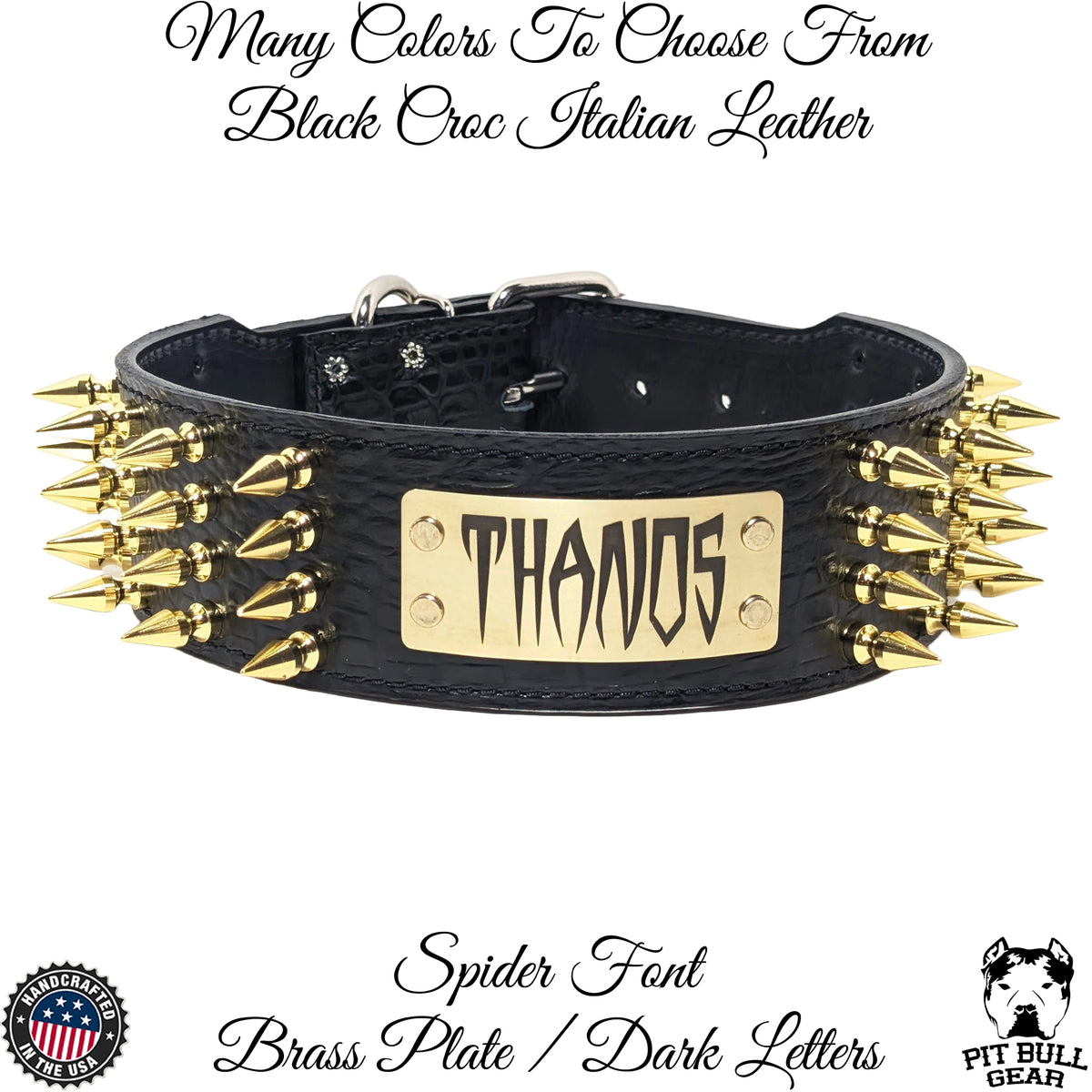 NJ10 - 2.5&quot; Wide Spiked Leather Dog Collar with Name Plate