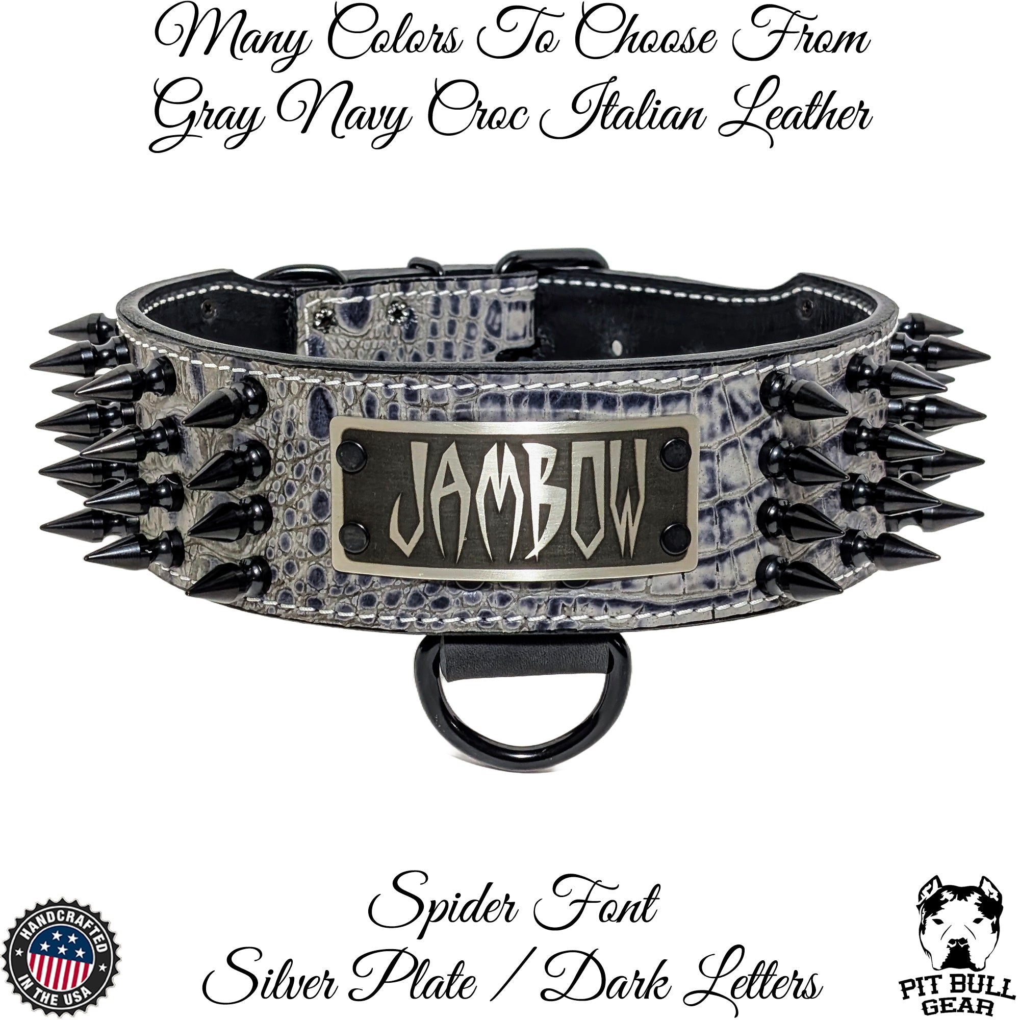 NJ10 - 2.5" Wide Spiked Leather Dog Collar with Name Plate