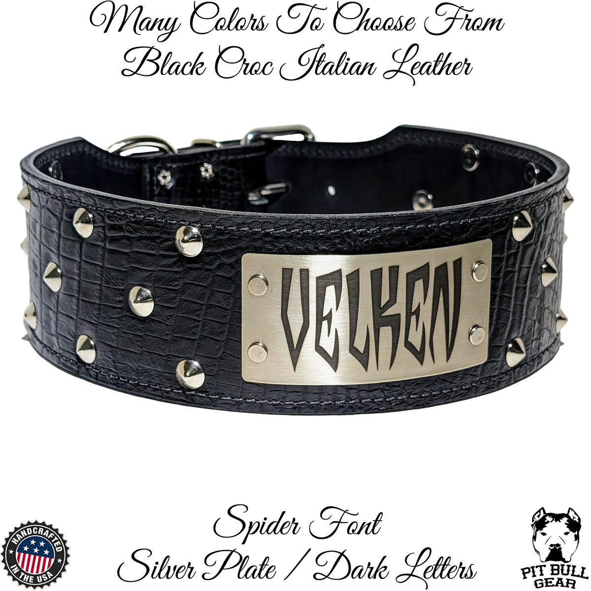 NX33 - Collar de cuero para perros de 3&quot; de ancho con placa de identificación personalizada y tachuelas