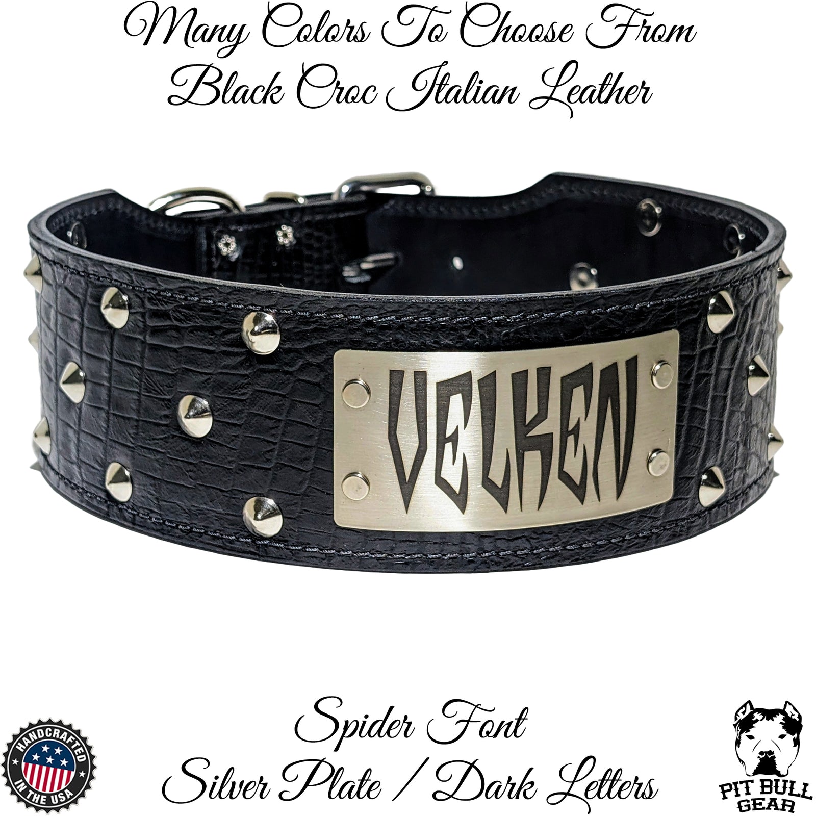 NX33 - 3" Wide Personalized Leather Dog Collar with Cone Studs