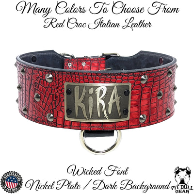 Leather Dog Collar Custom Name Plate Collar with Studs 3" Wide -NX33