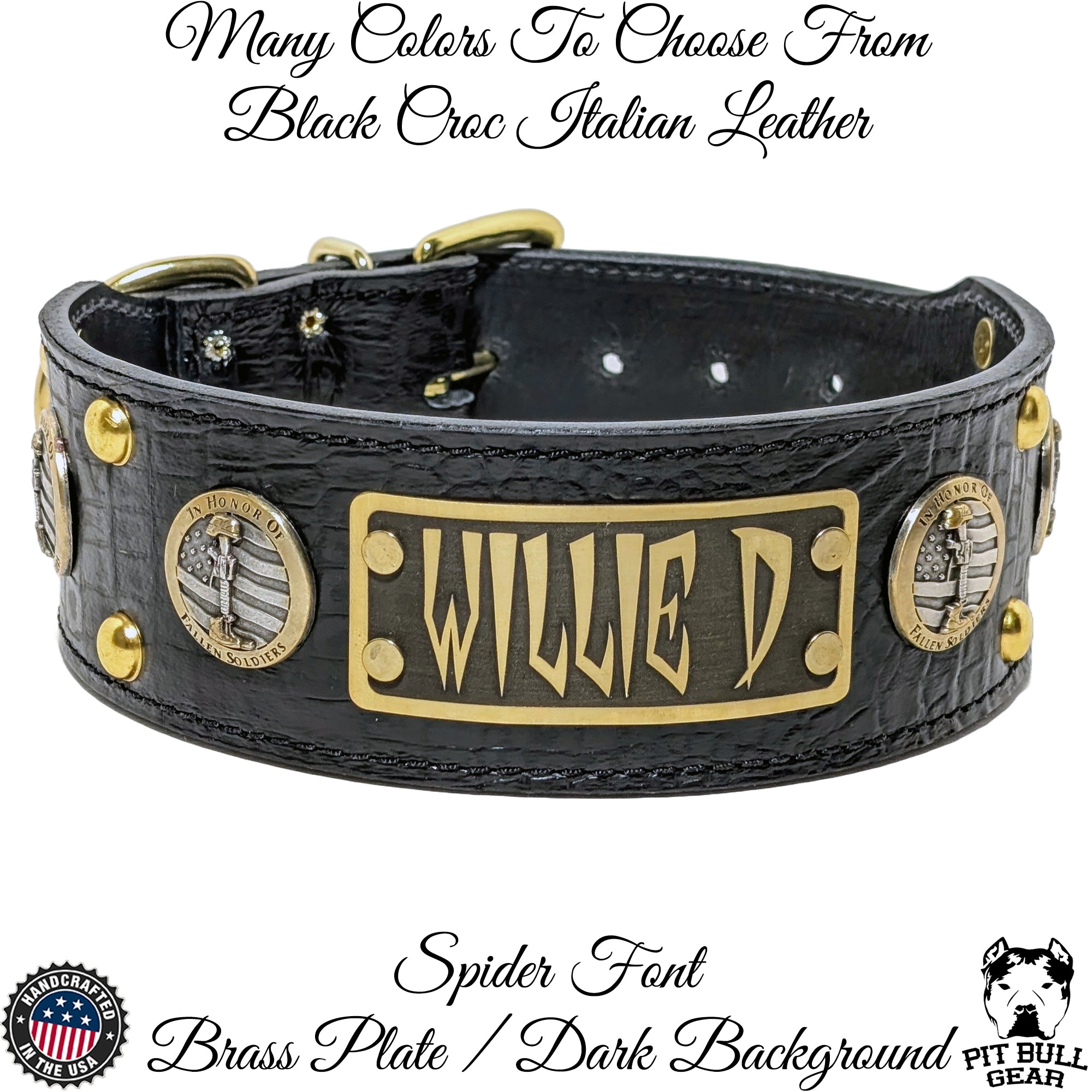 NJ6 - Coleira de cachorro de couro militar personalizada de 2 1/2"