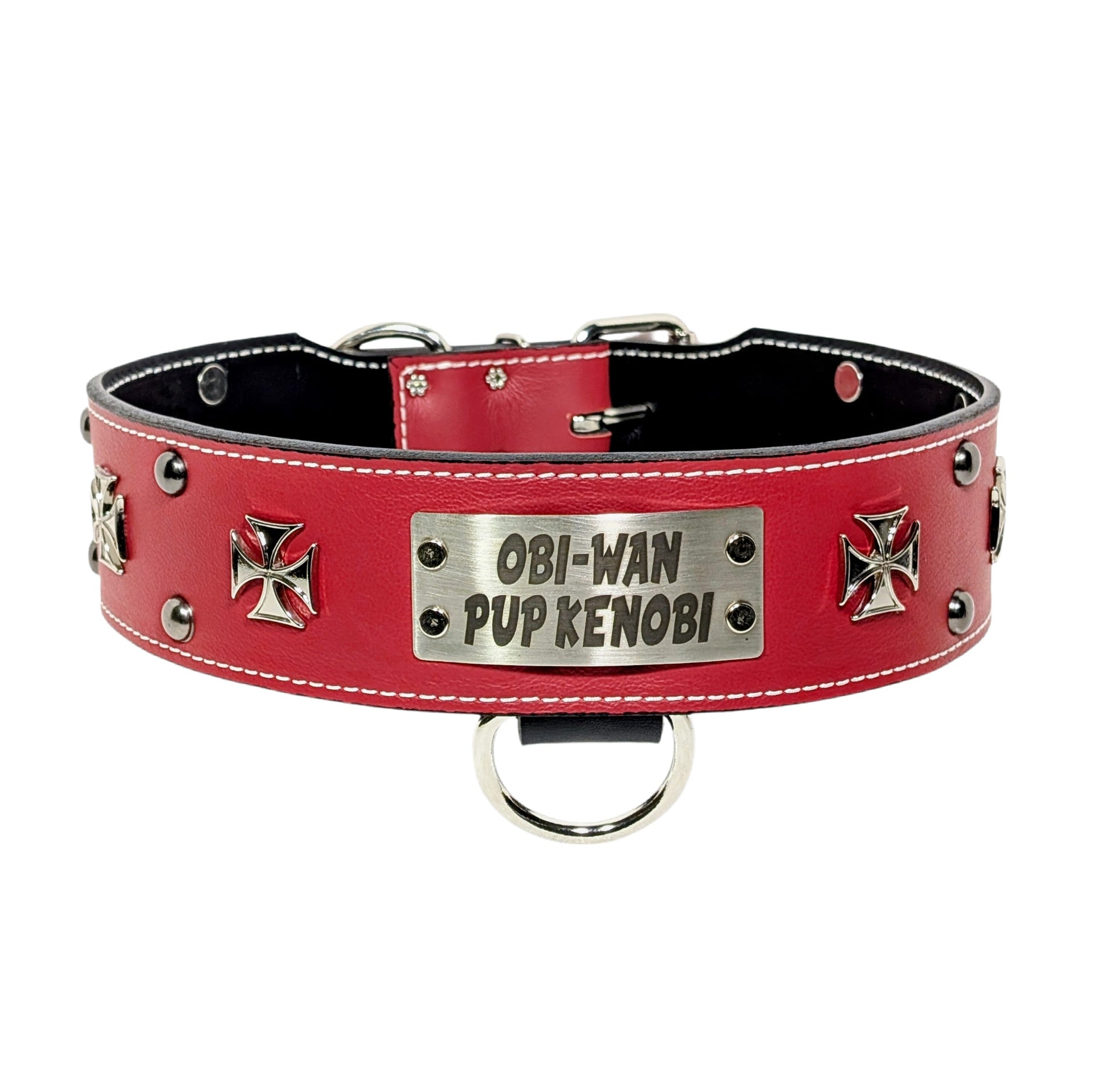 NJ7 - Colar de couro cravejado de cruz de malta de ferro personalizado de 2 1/2"