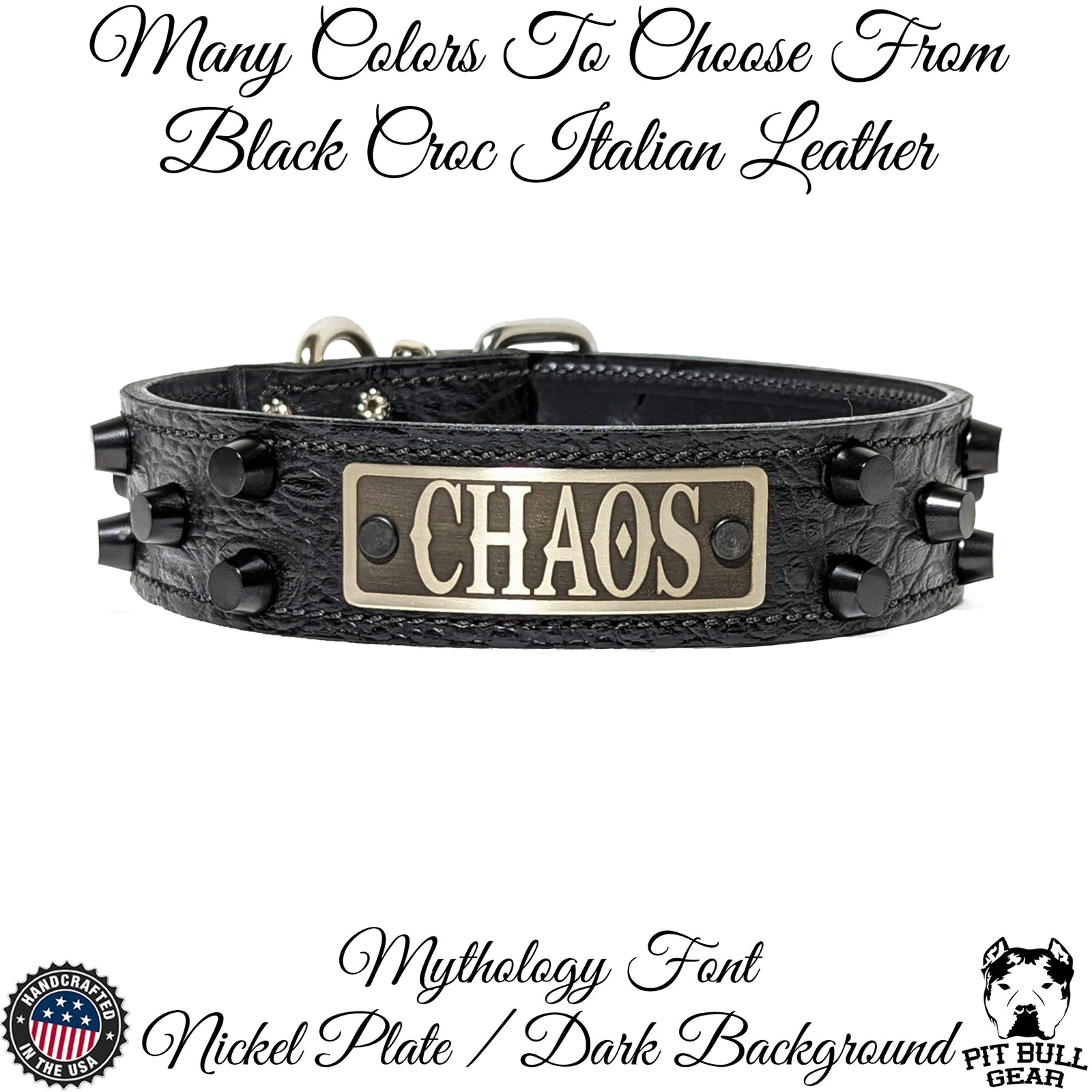 NV44 - Collar de cuero para perro de 1,5" de ancho con placa de identificación y tachuelas