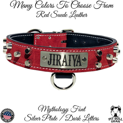 NV44 - 1.5" Wide Leather Dog Collar Name Plate Bucket Studded