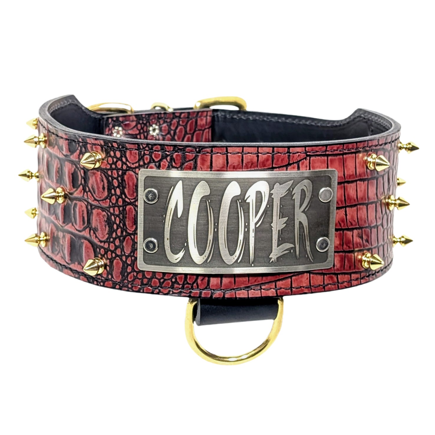 NX1 - 3" Wide Personalized Spiked Leather Dog Collar