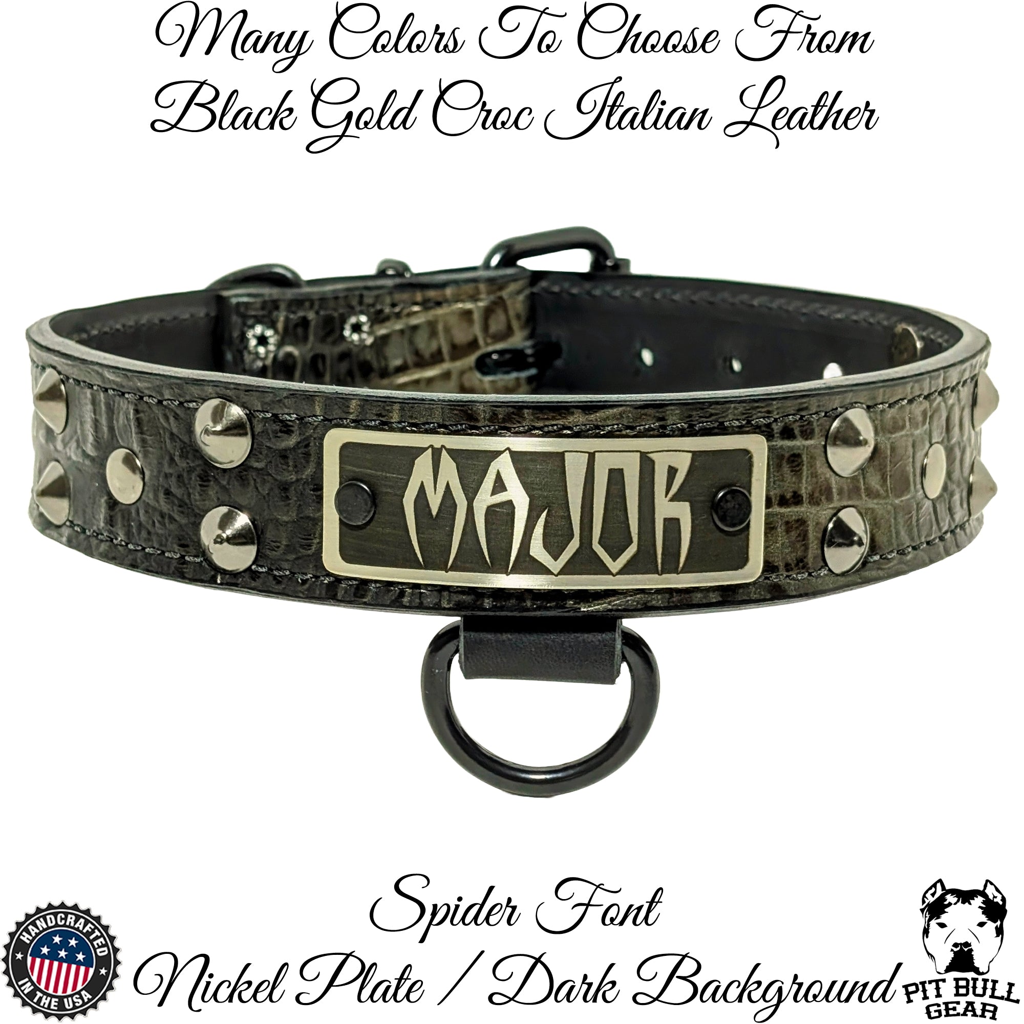 V35 - Collar de cuero tachonado personalizado de 1,5" de ancho