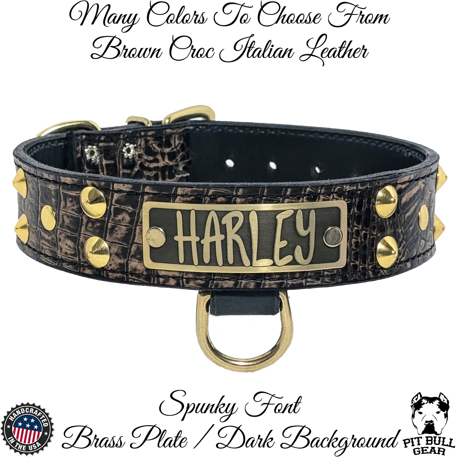 V35 - Collar de cuero tachonado personalizado de 1,5" de ancho