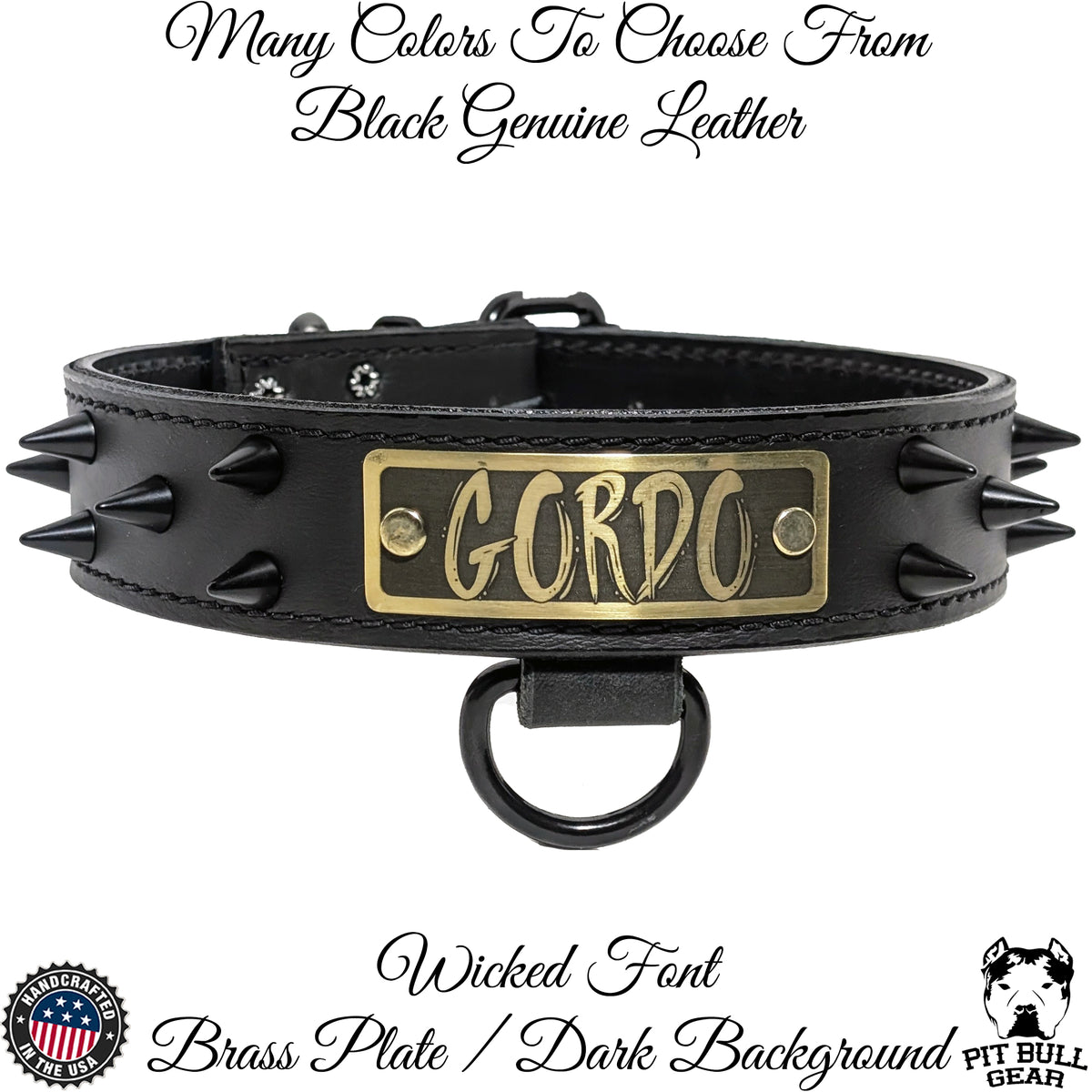 VN5 - 1 1/2" Colar de Couro Placa de Identificação com Cone Spikes