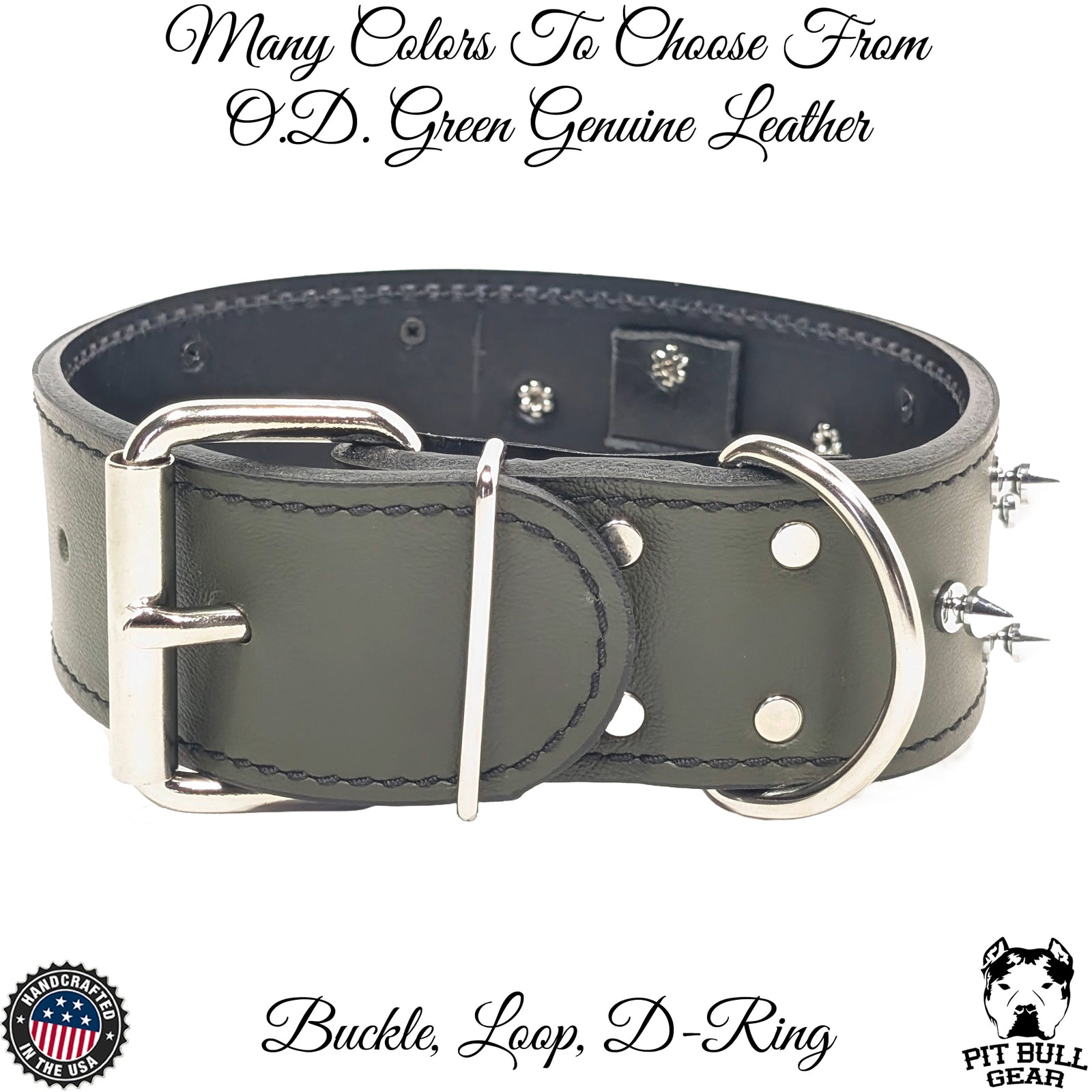 W46 - 2" Spiked Leather Dog Collar with Personalized Name Plate