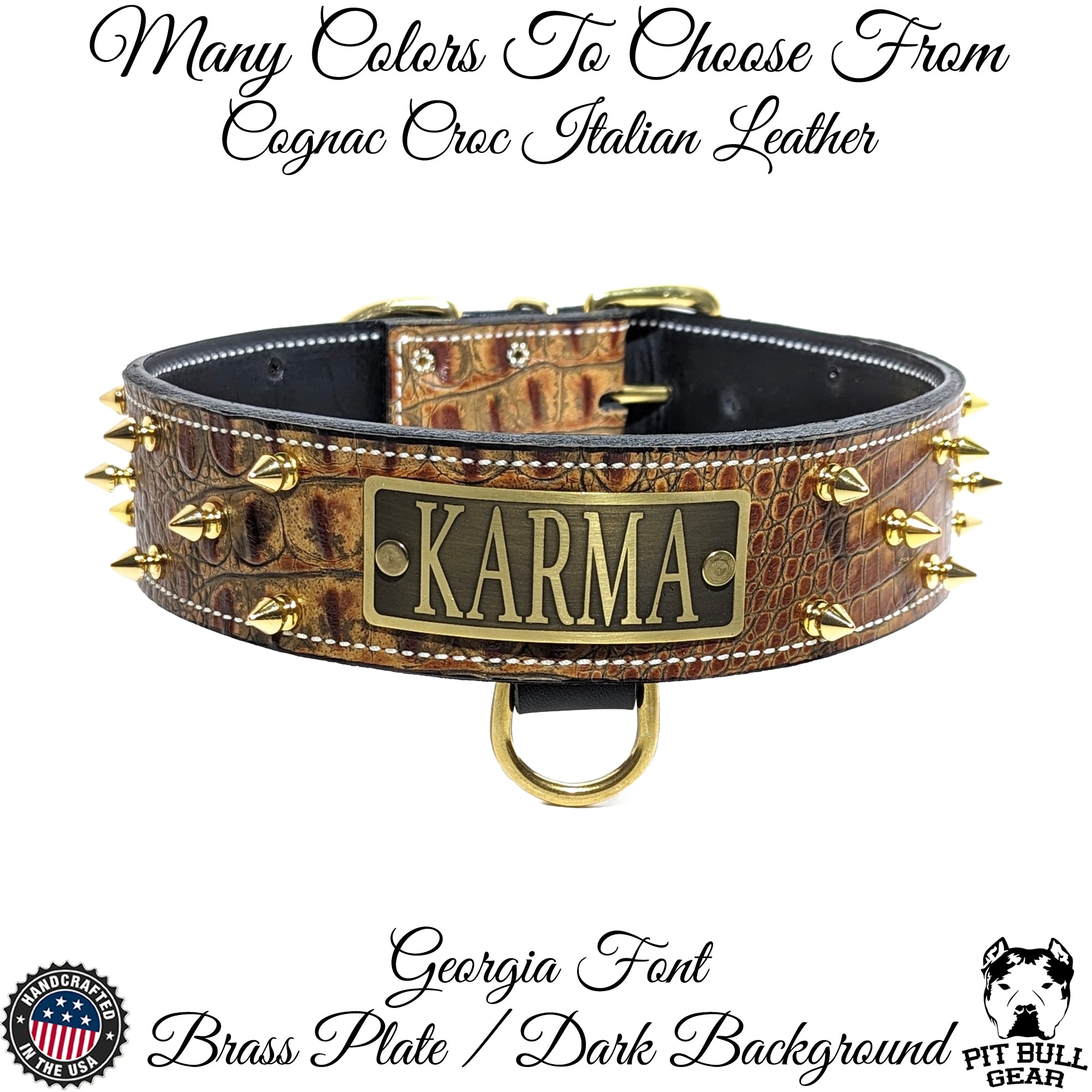 Spiked Leather Dog Collar with Personalized Name Plate 2 Wide Collar Pit Bull Gear