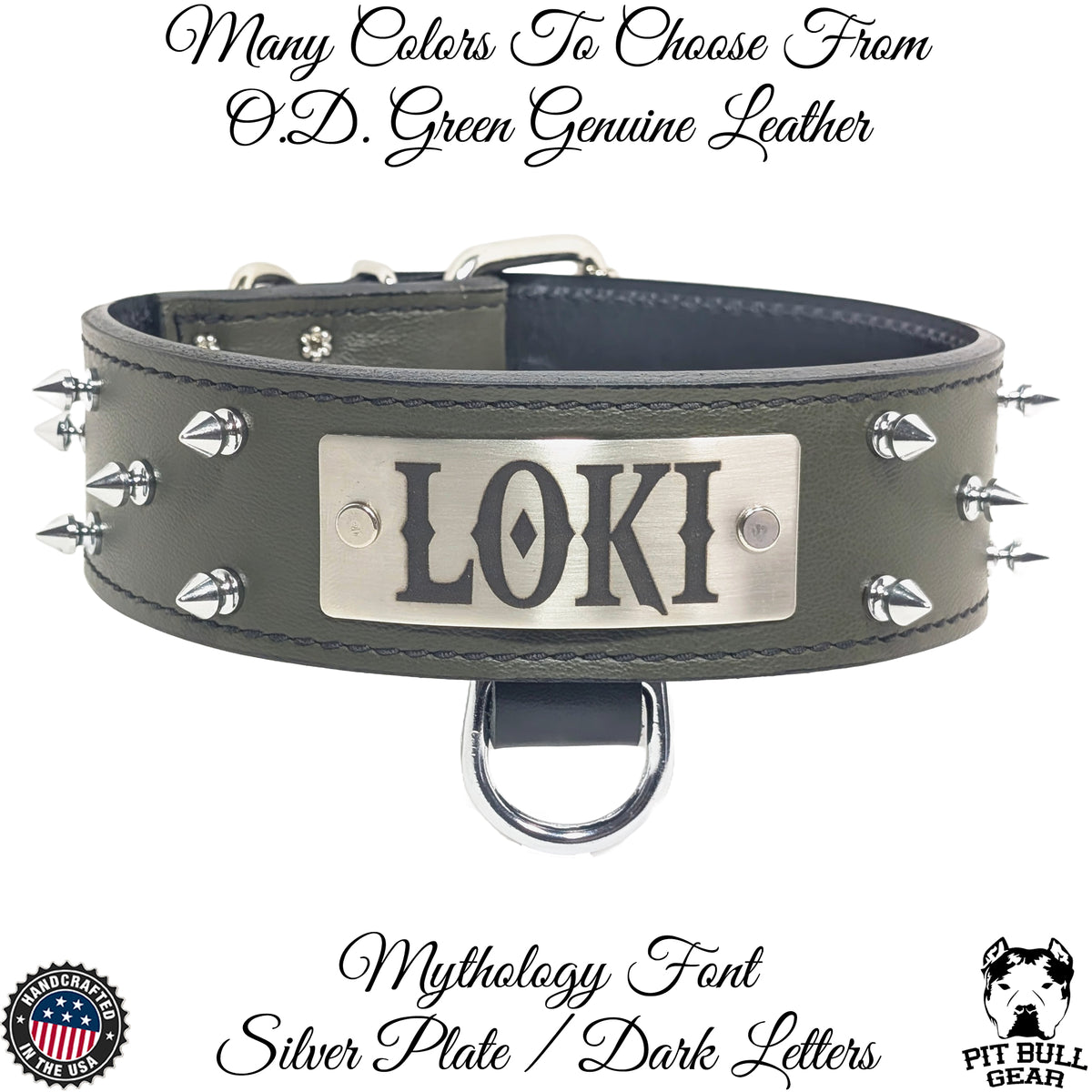 W46 - 2" Spiked Leather Dog Collar with Personalized Name Plate