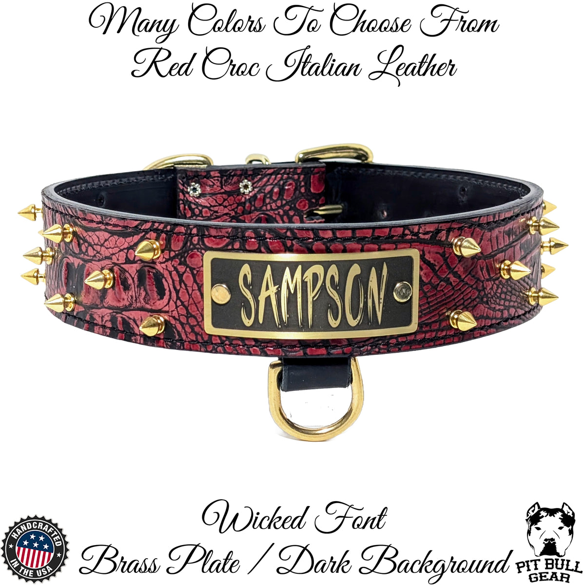 W46 - 2" Spiked Leather Dog Collar with Personalized Name Plate