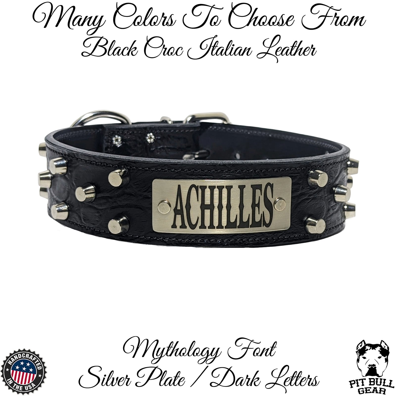 WN4 - 2" Wide Personalized Leather Dog Collar with Bucket Studs
