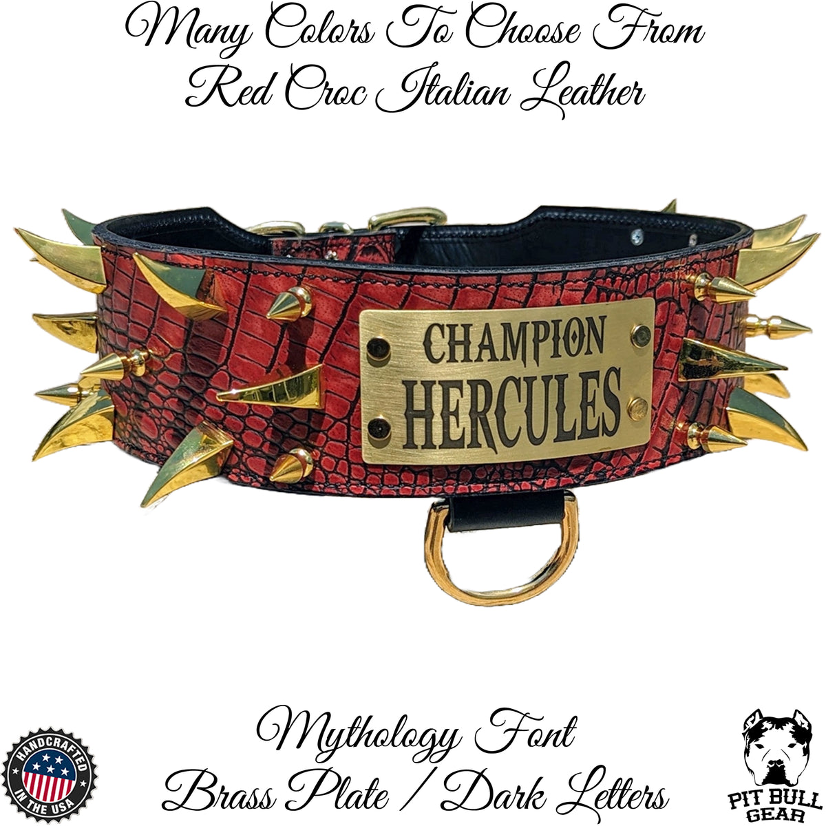 X11 - 3&quot; Wide Spiked Leather Dog Collar with Personalized Name Plate