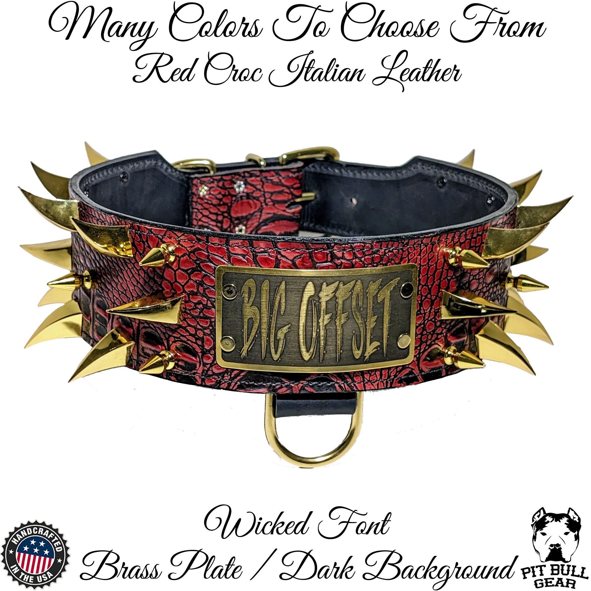 X11 - 3" Wide Spiked Leather Dog Collar with Personalized Name Plate