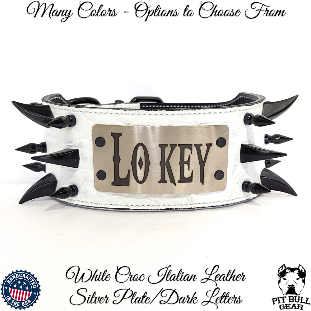 X11 - 3" Wide Spiked Leather Dog Collar with Personalized Name Plate
